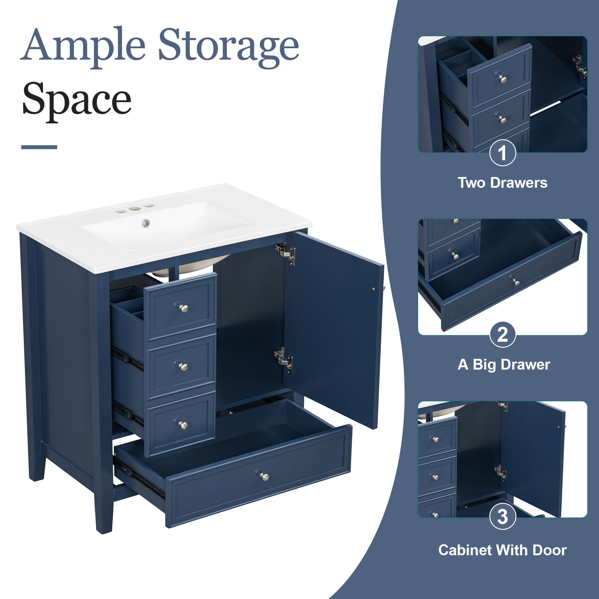 Modern Bathroom Vanity With Sink, 1 Cabinet & 3 Drawers