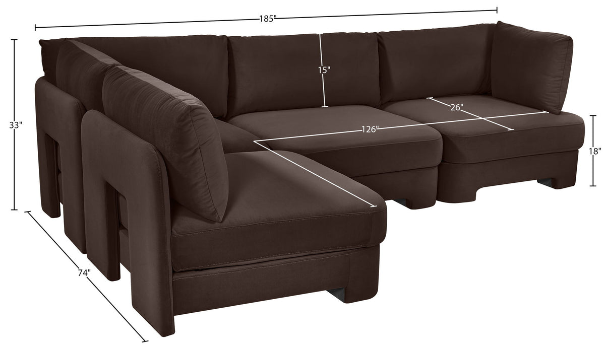 Hammond - Velvet Performance Fabric Upholstered 4 Piece Armless Sectional