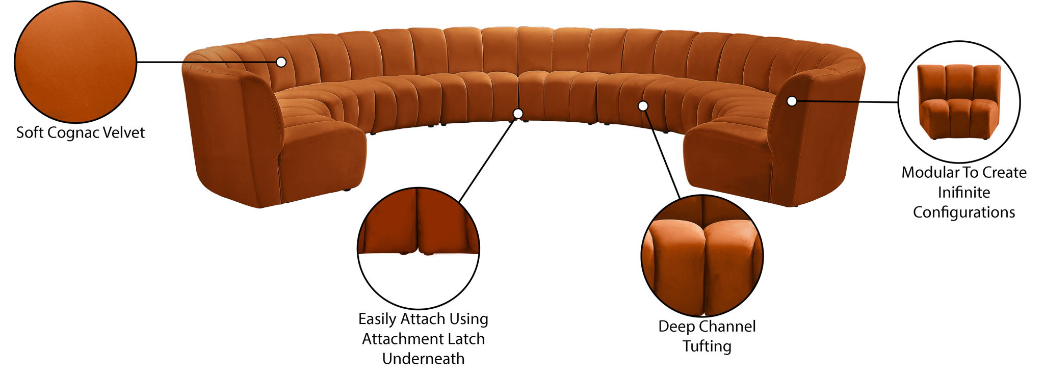 Infinity - 10 Piece Velvet Modular Sectional