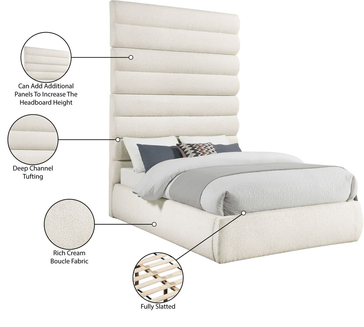 Adam - Boucle Fabric Bed With 89" Headboard