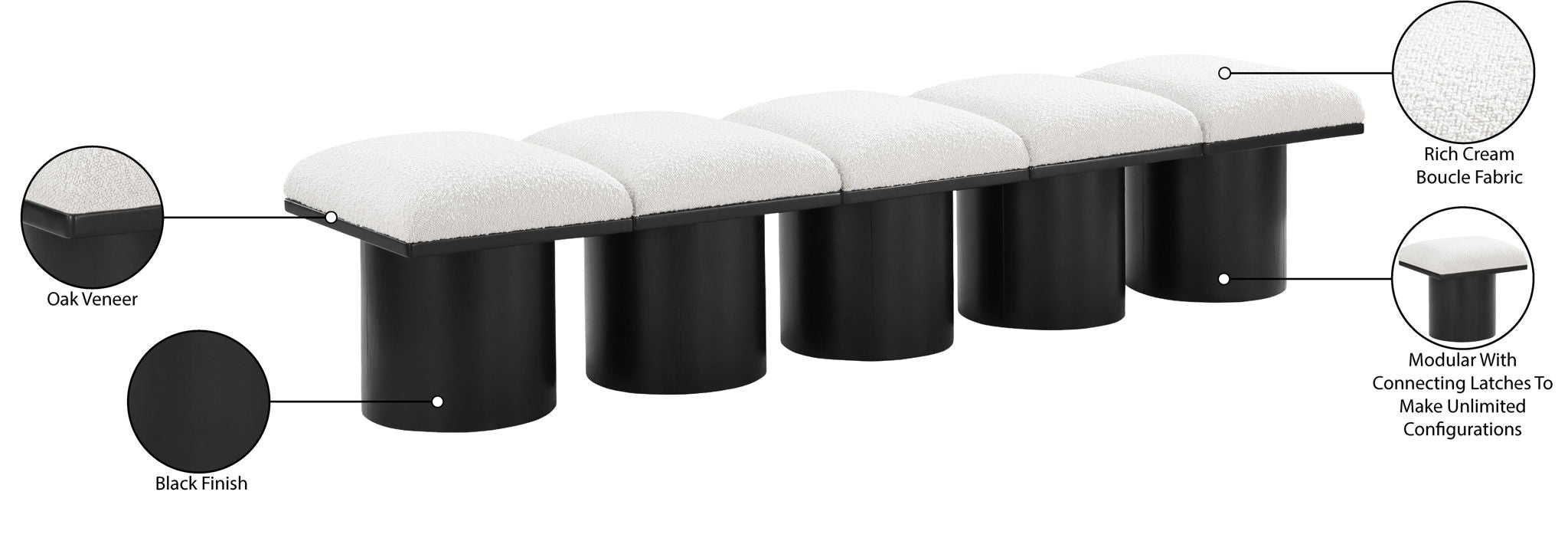 Pavilion - 5 Piece Modular Bench With Black Base