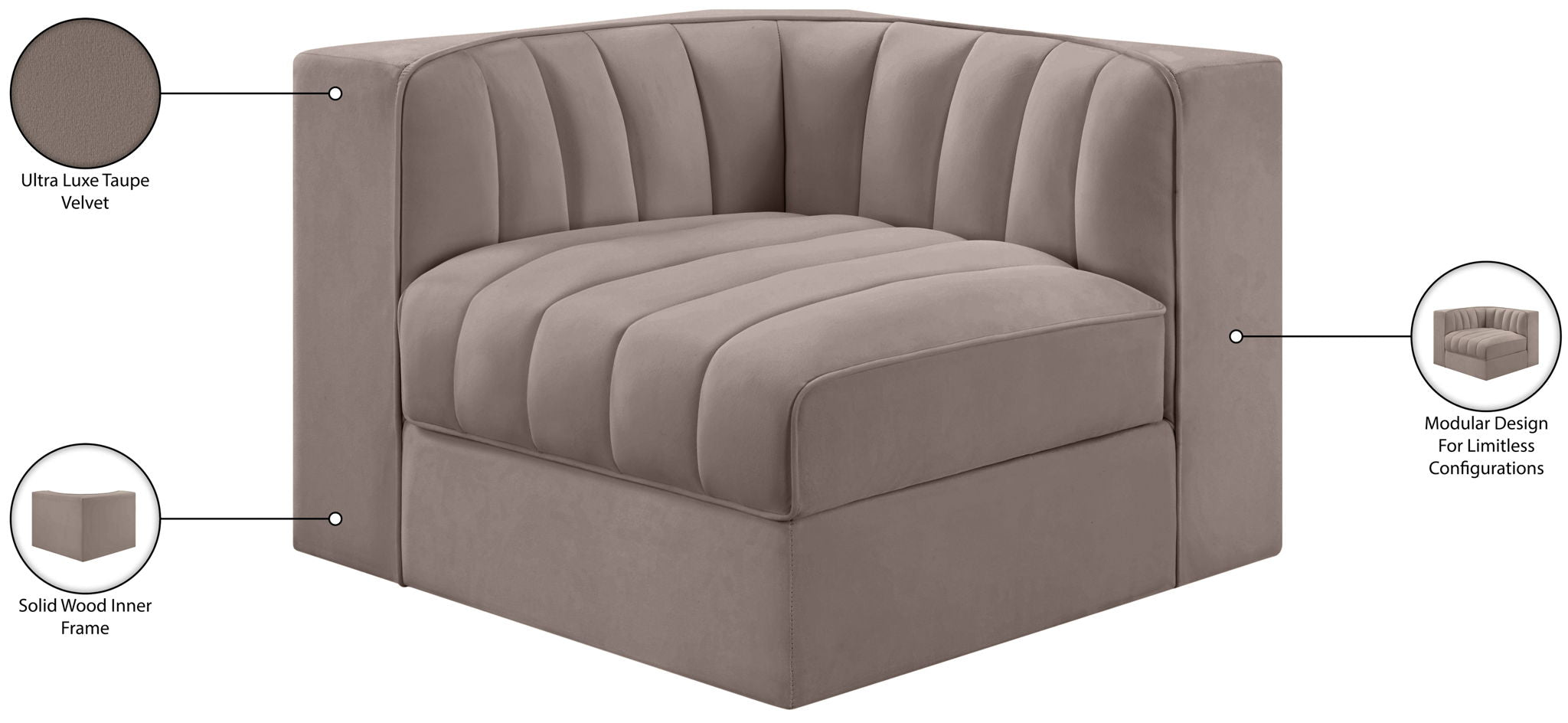 Rummi - Velvet Performance Fabric Upholstered Modular Corner Chair