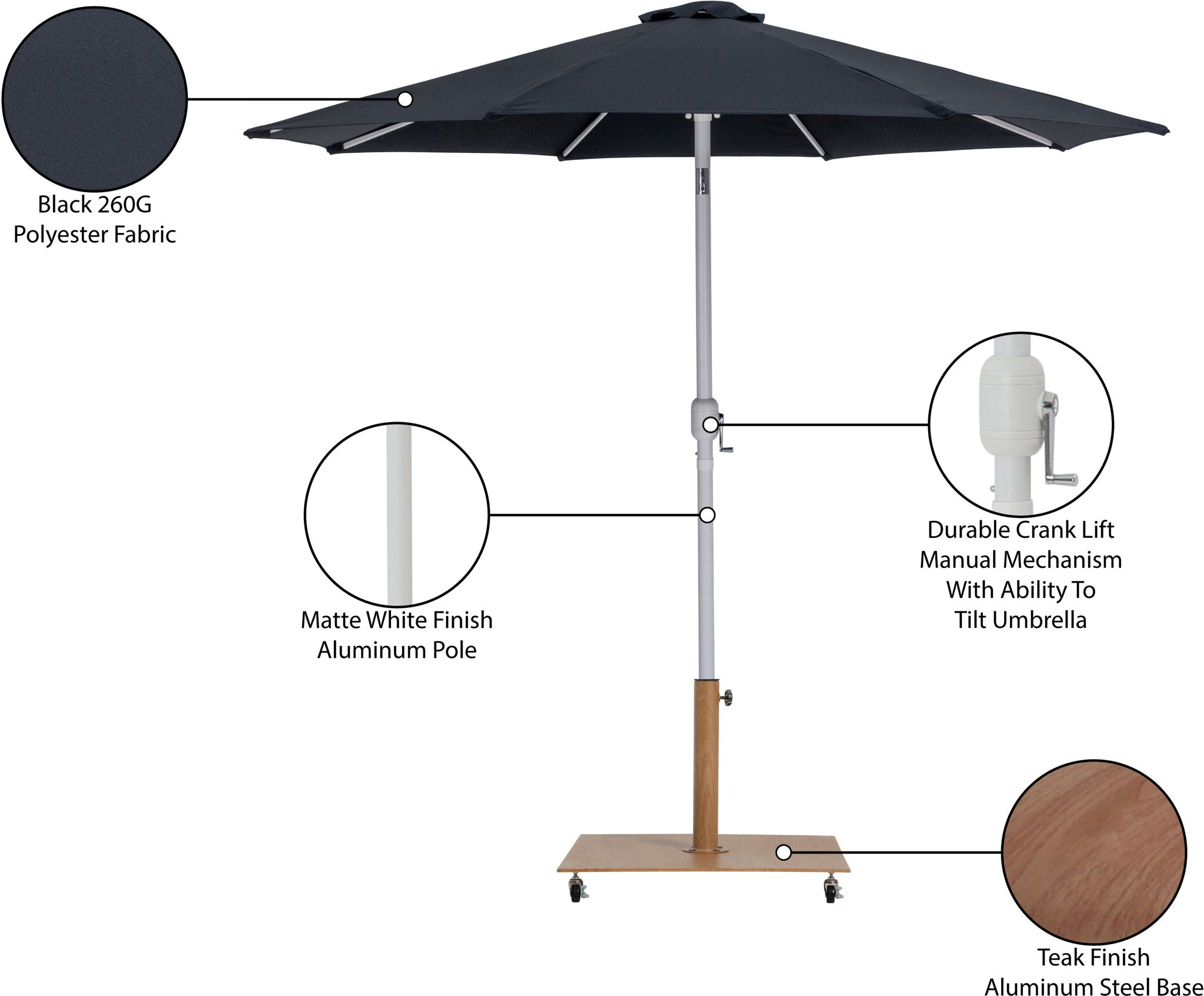 Fiji - Aluminum Patio Umbrella With Square Teak And White Base