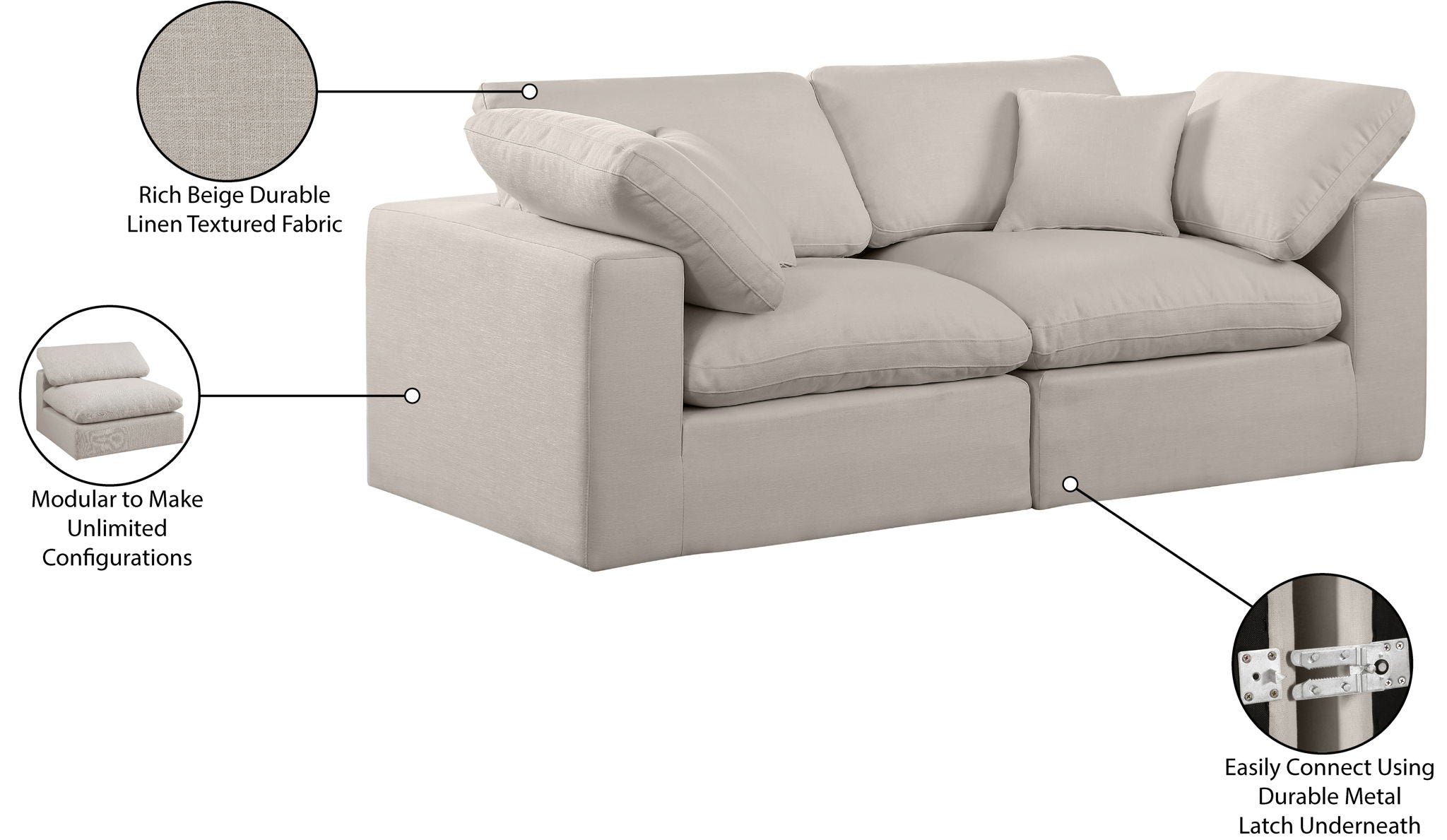Comfy - Linen Modular Sofa 2 Seats