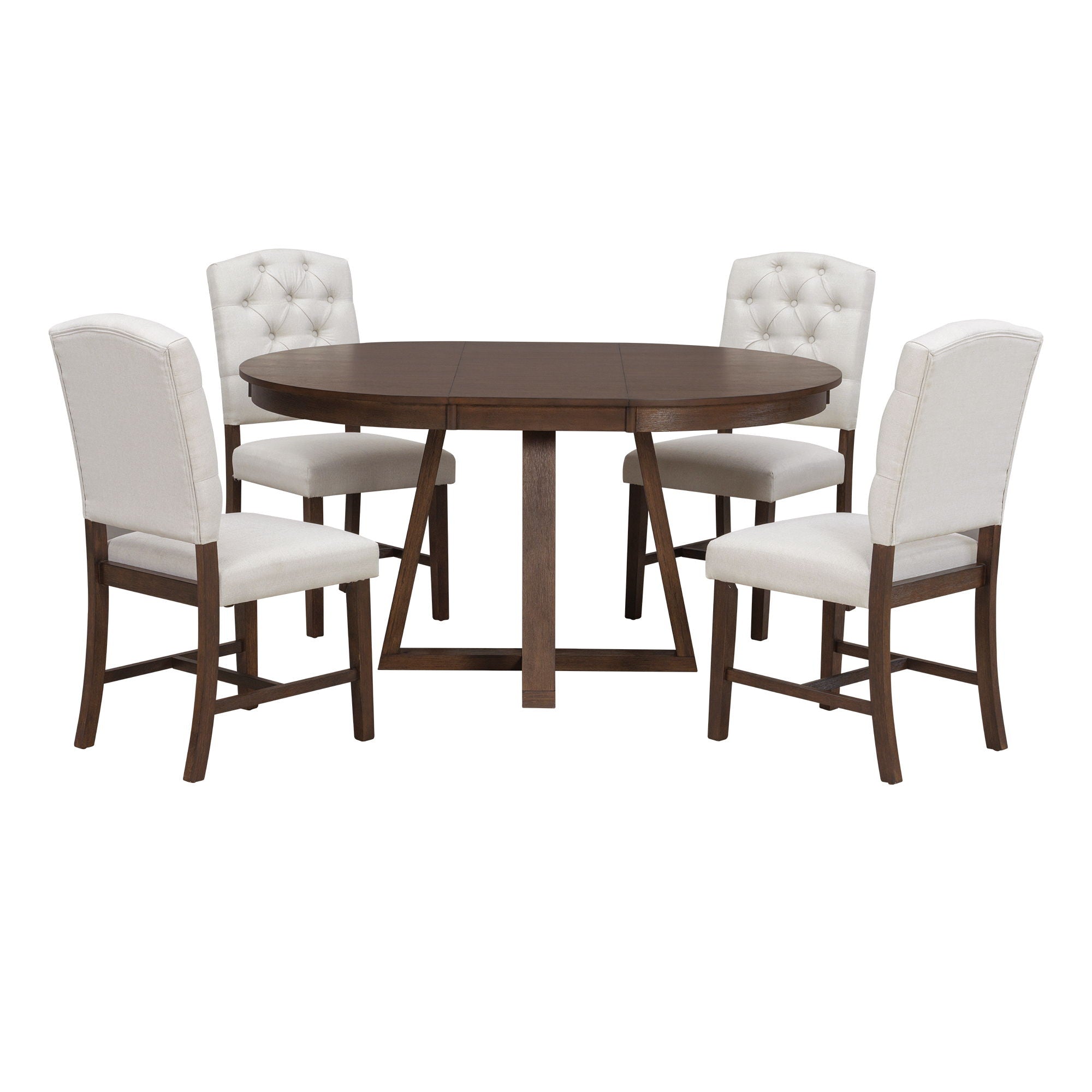 Dining Set With Leaf Round Table And 4 Upholstered Chairs