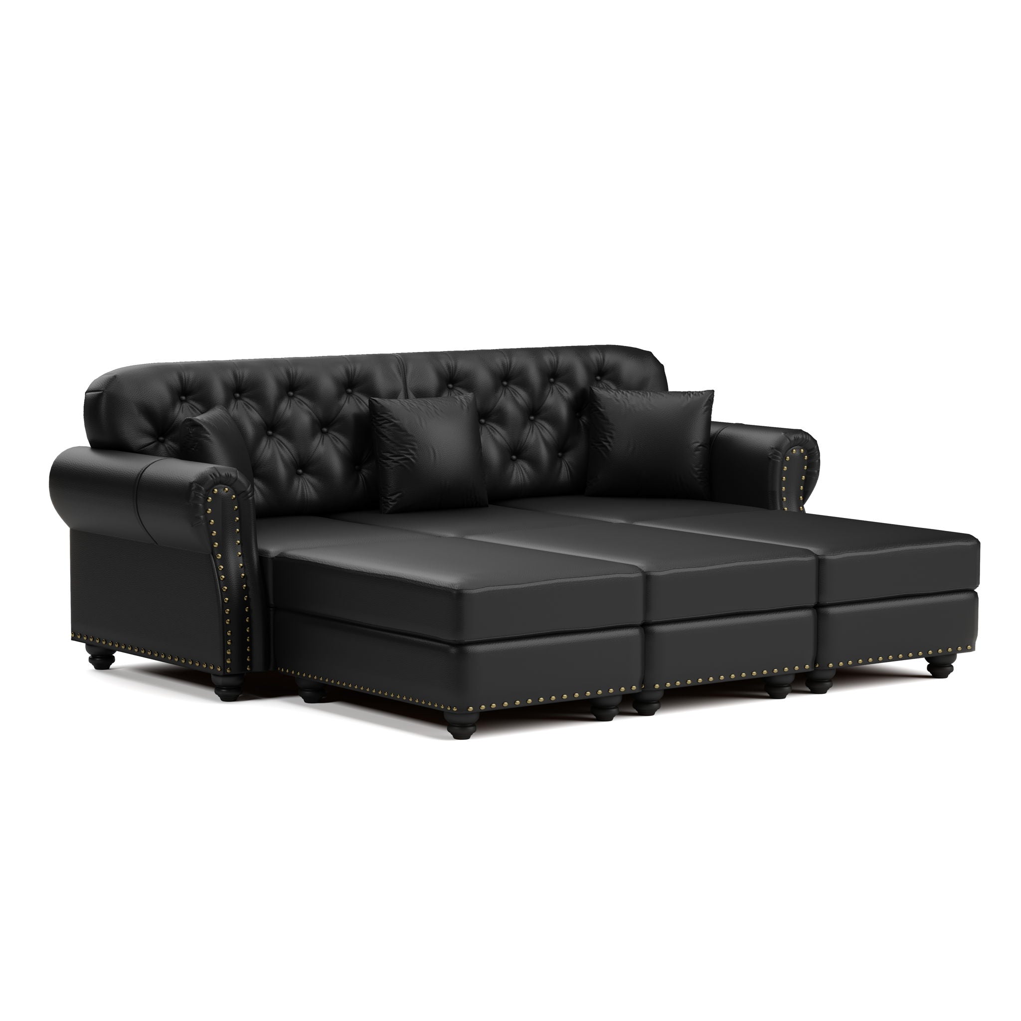 Upholstered Sofa With Nailhead Trim, Rolled Armrests With Ottoman
