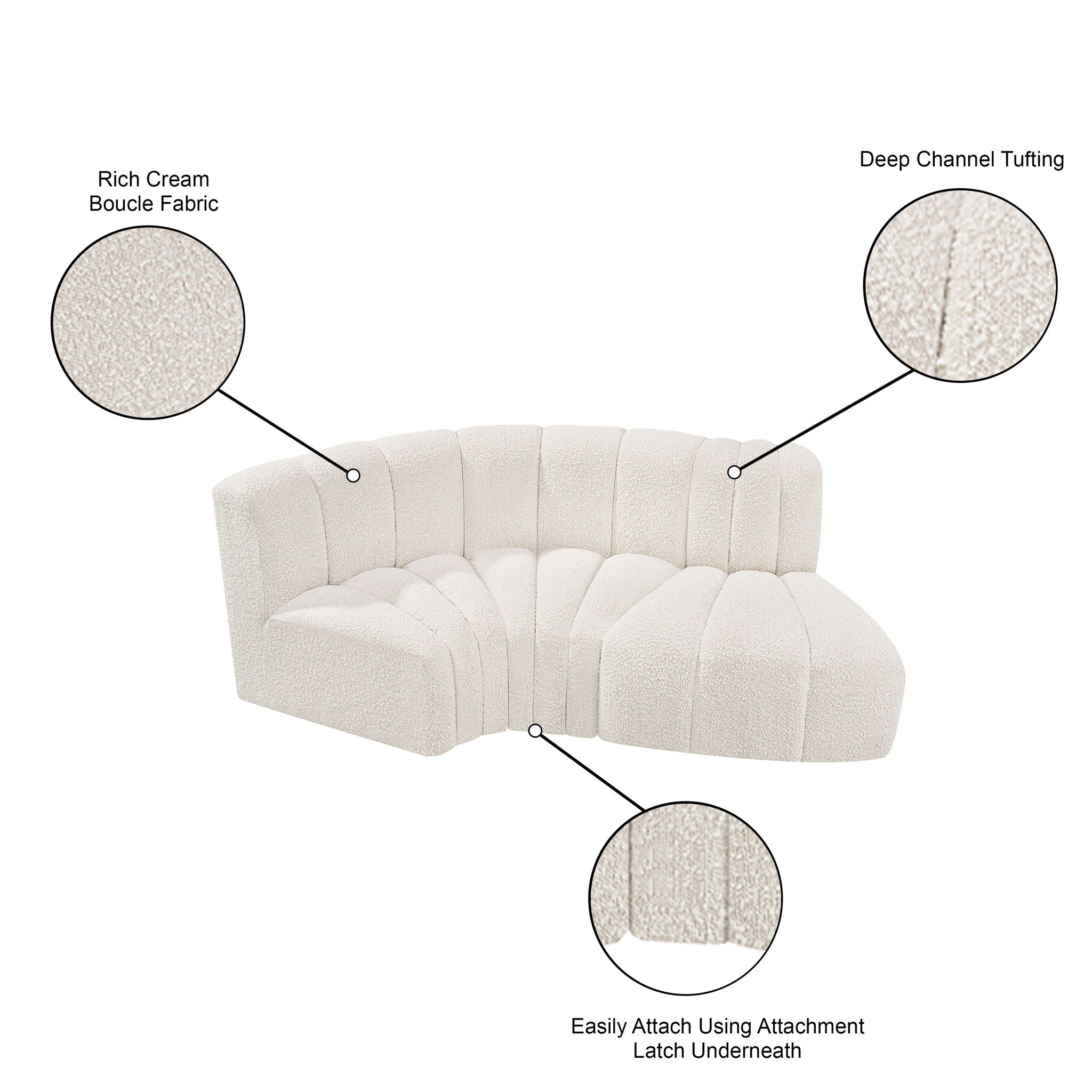 Arc - Boucle Fabric 3 Piece Modular L-Shaped Sofa