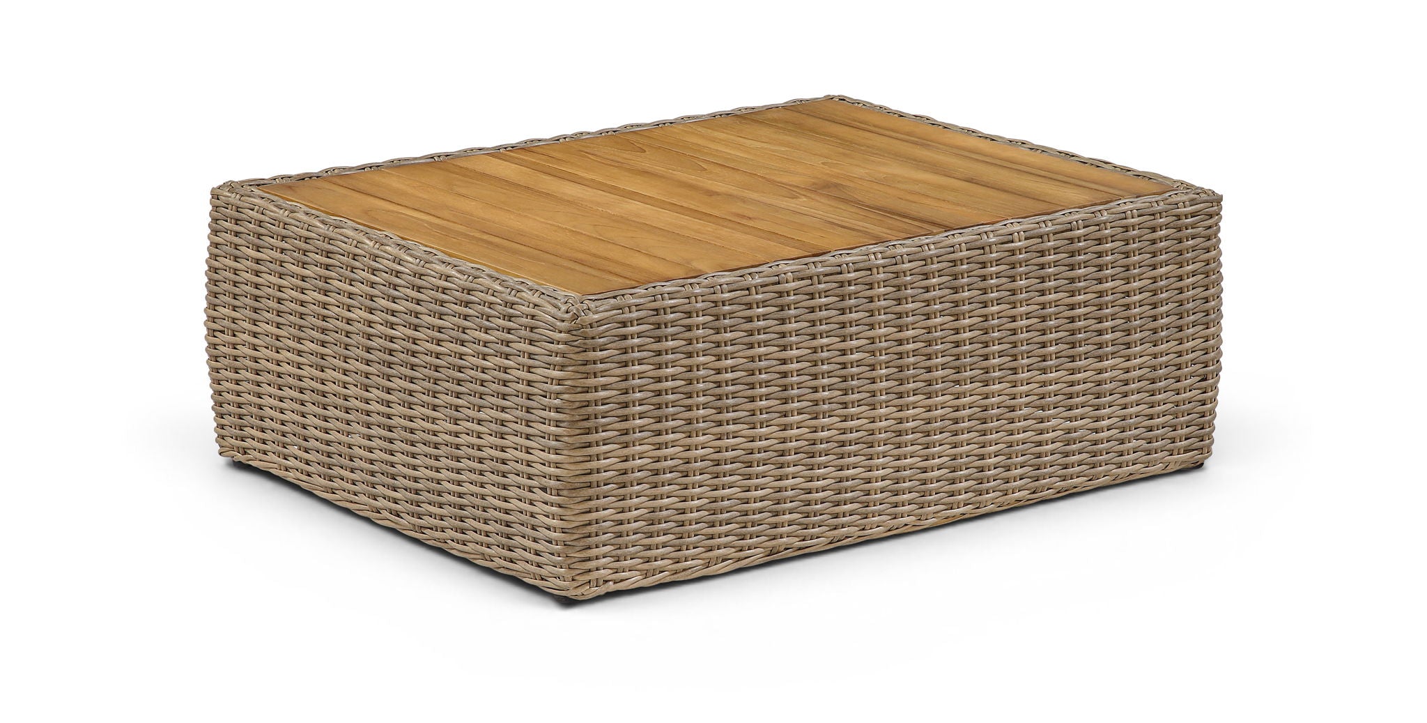 Seacrest - Teak Wood And Wicker Outdoor Patio Coffee Table