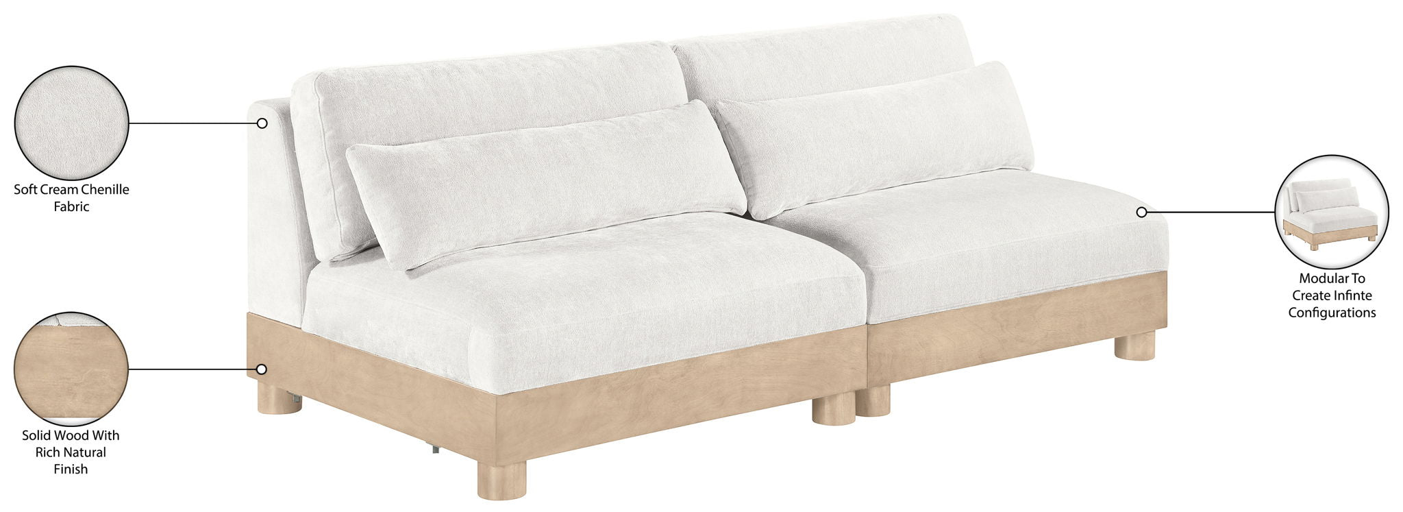 Turin - Chenille Fabric Upholstered Modular Sectional - White