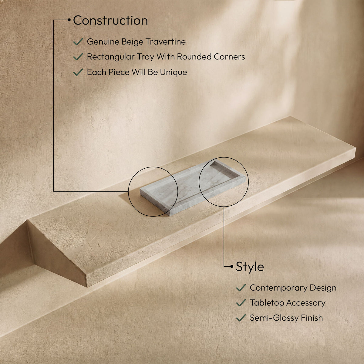 Nolan - Genuine Travertine Tray