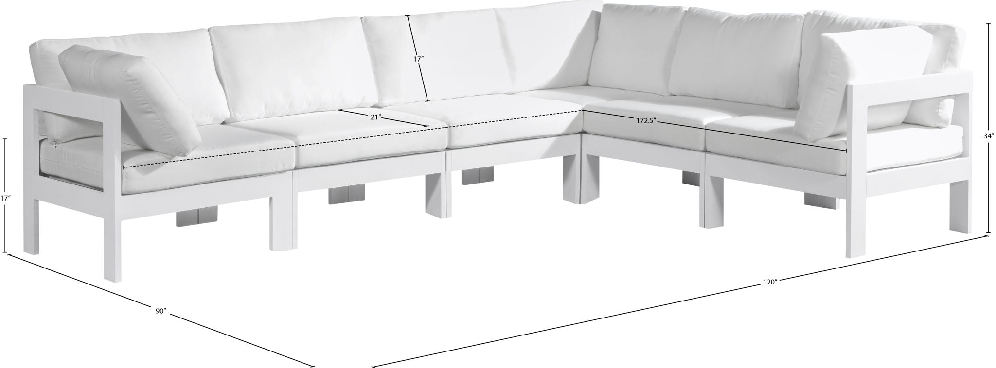 Nizuc - Outdoor Patio 6 Piece Modular Sectional With White Frame