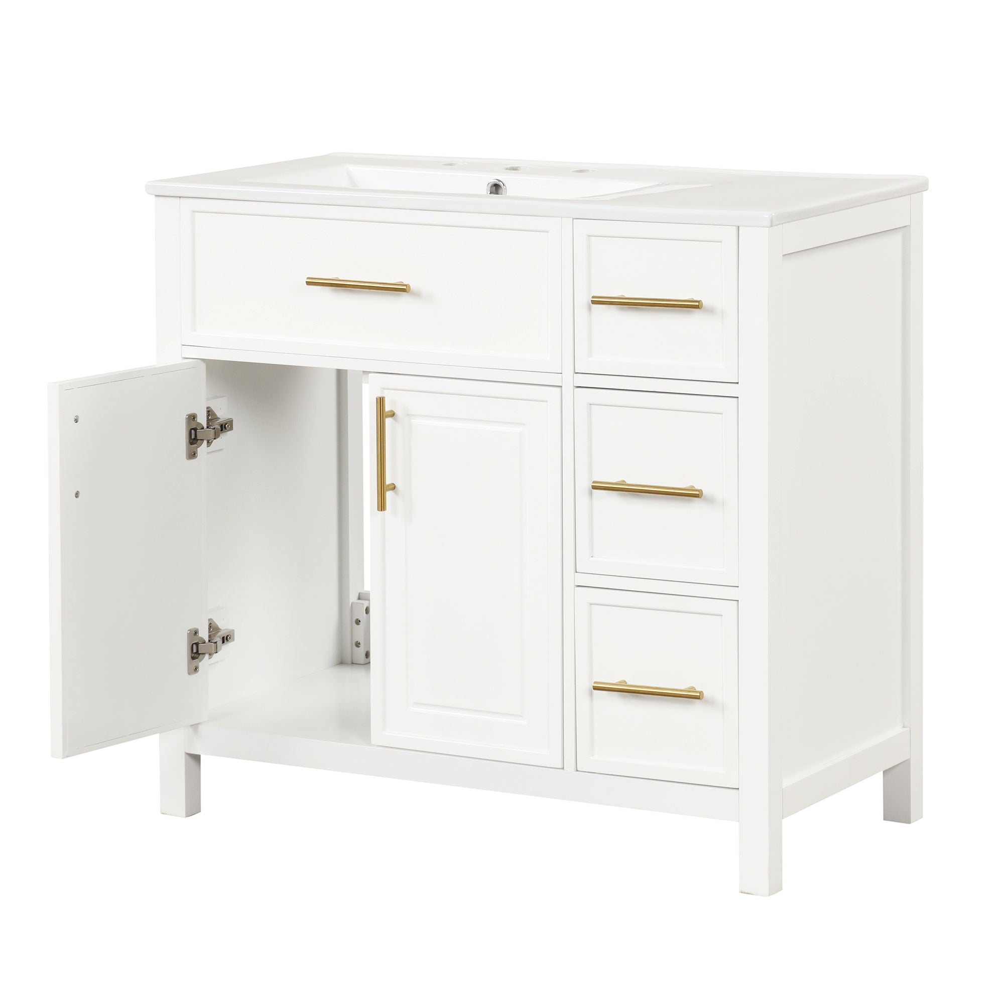 Modern Bathroom Vanity With Sink Top, 2 Doors And 3 Drawers