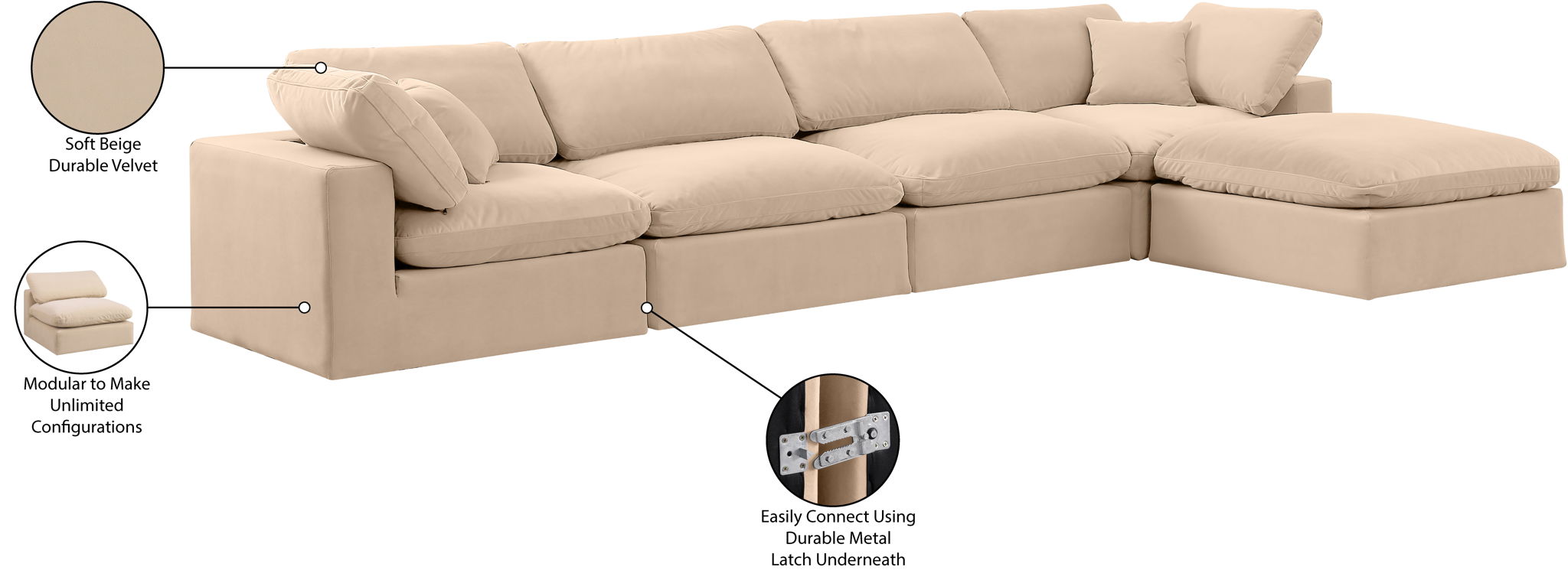 Comfy - 5 Piece Velvet Modular Sectional With Chaise