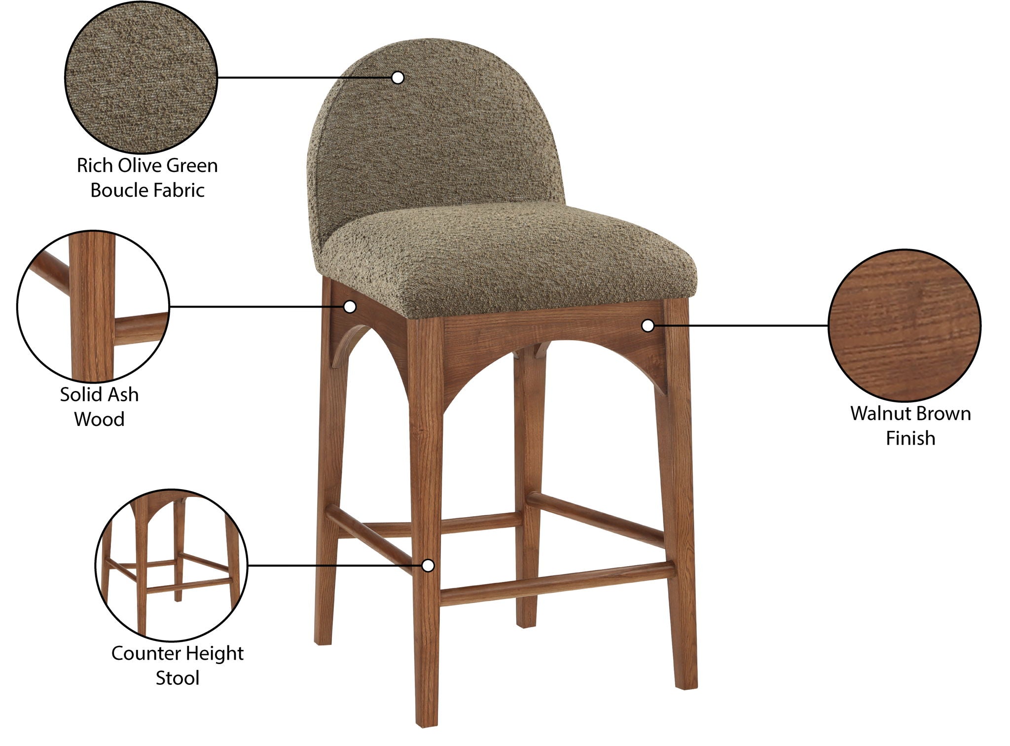 Waldorf - Boucle Stool With Brown Legs