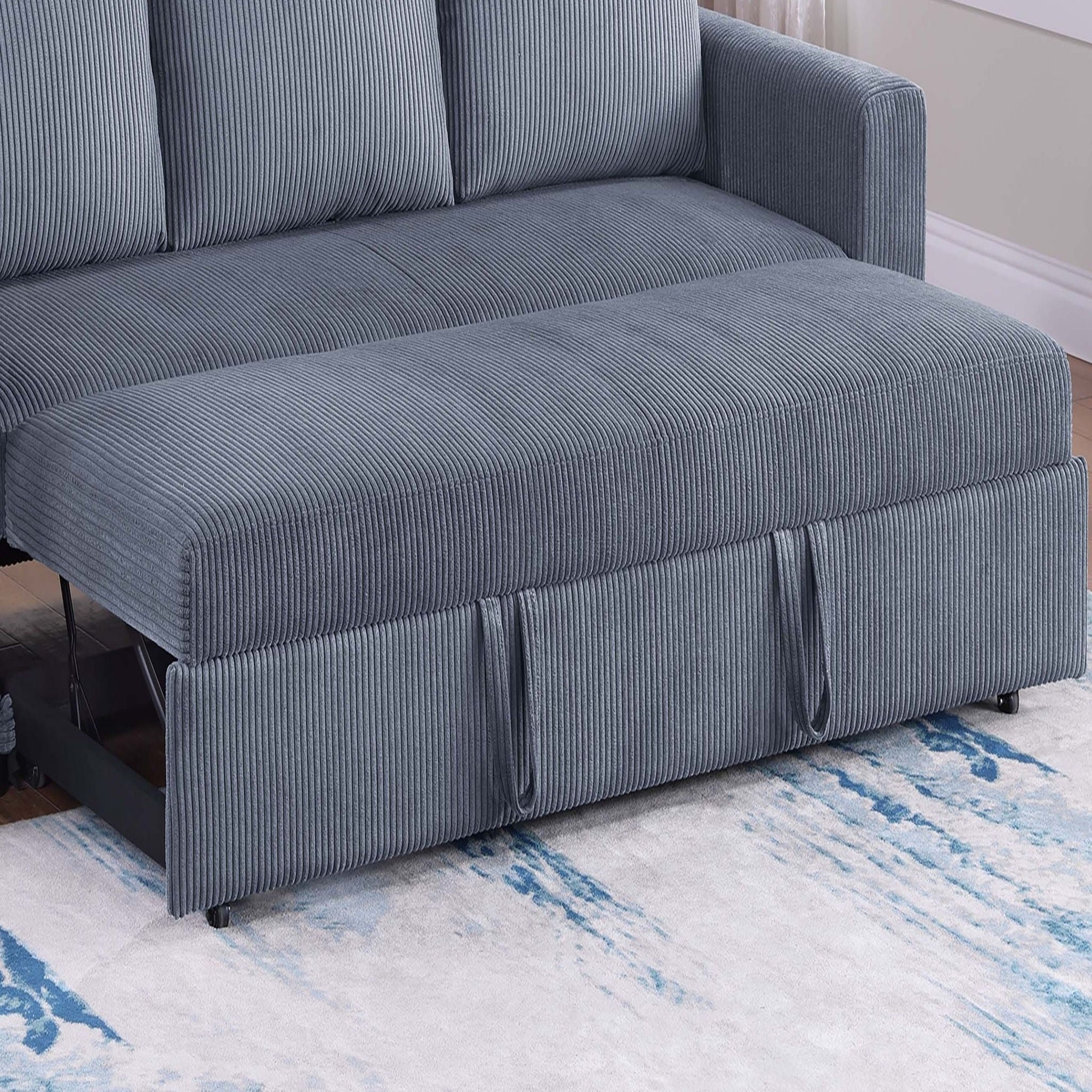 Convertible Sleeper Sofa With Pull Out Bed, Upholstery, Square Arms - Dark Gray