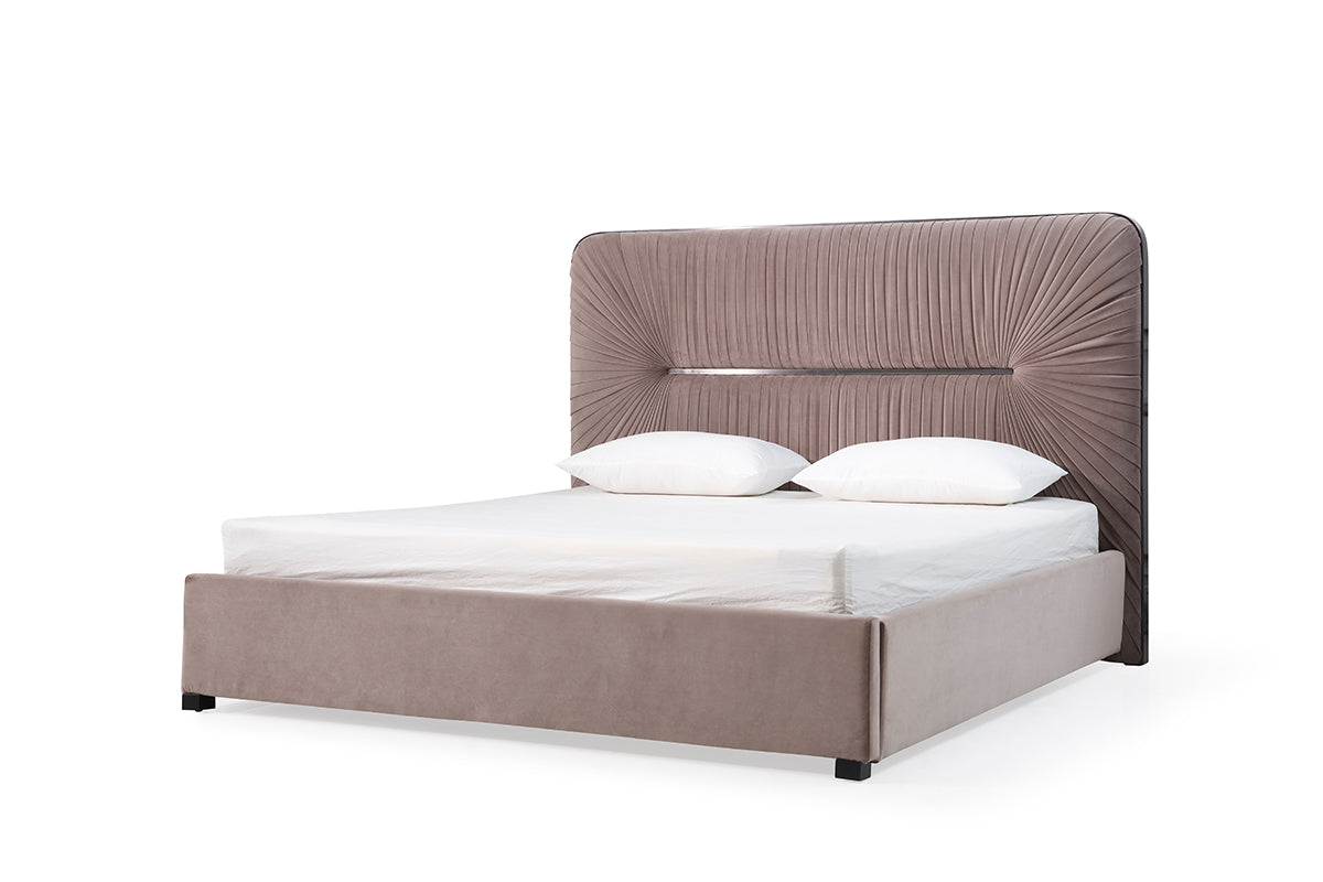 Modrest Duke Modern Grey Velvet & Black Gun Chrome 4-Piece Bedroom Set