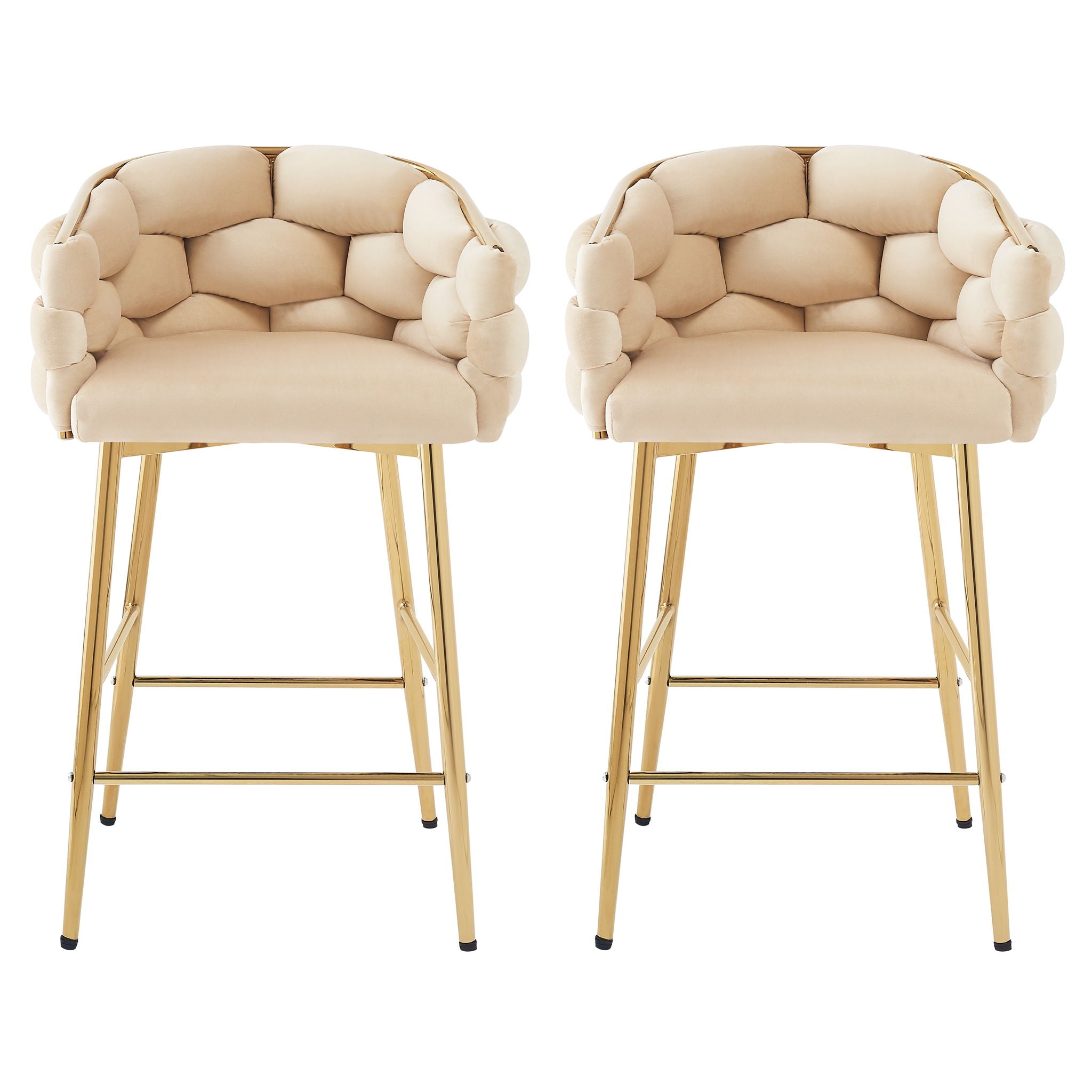 Modern Counter Stools (Set of 2) Counter Stools With Iron Frame, Soft Back And Cushion, Footrest, Suitable For Kitchen - Beige