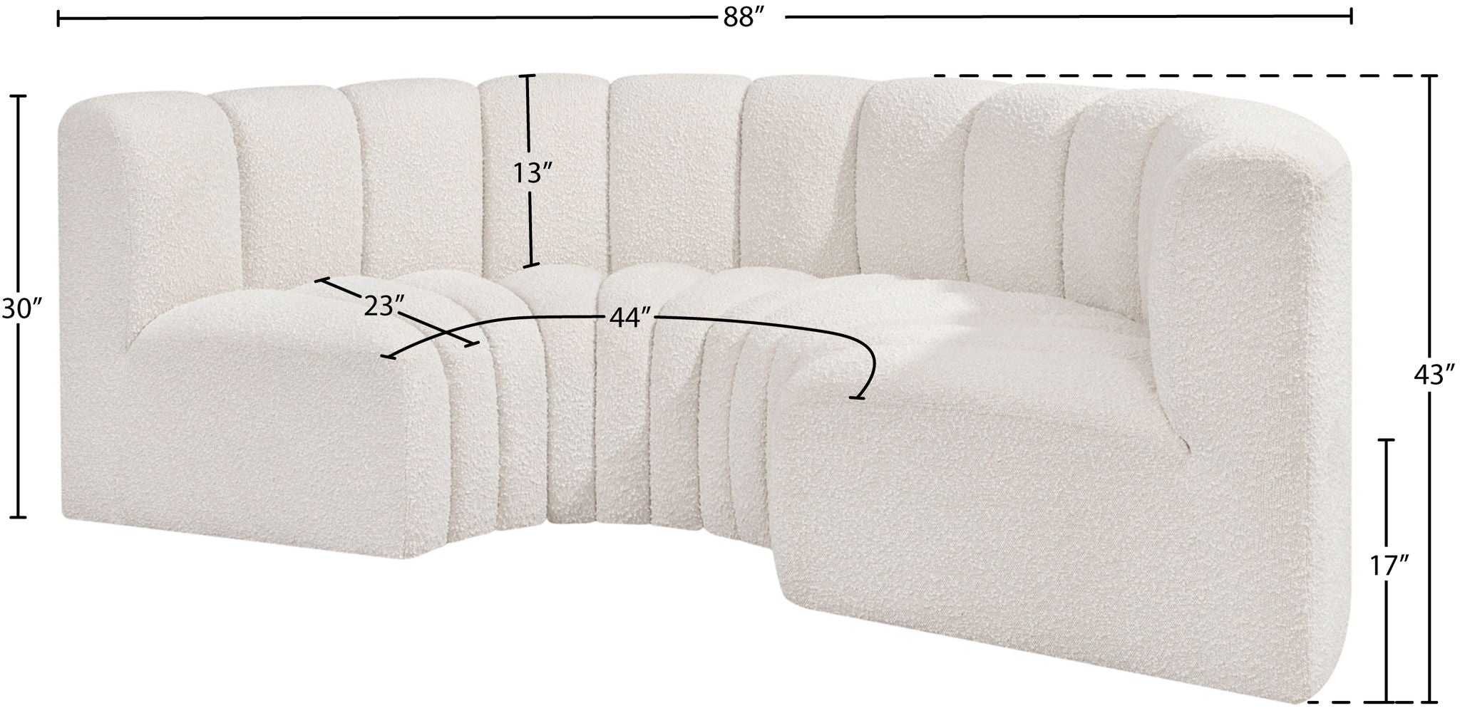 Arc - Boucle Fabric 4 Piece U-Shaped Modular Sofa