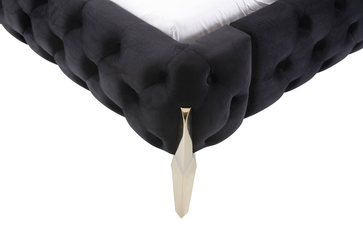 Legend Modern Black Velvet & Gold Bed