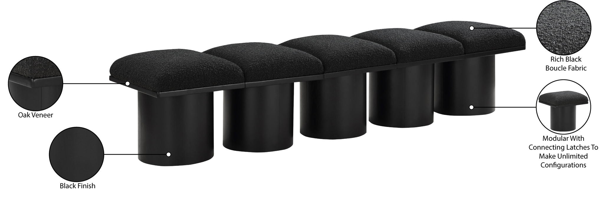 Pavilion - 5 Piece Modular Bench With Black Base