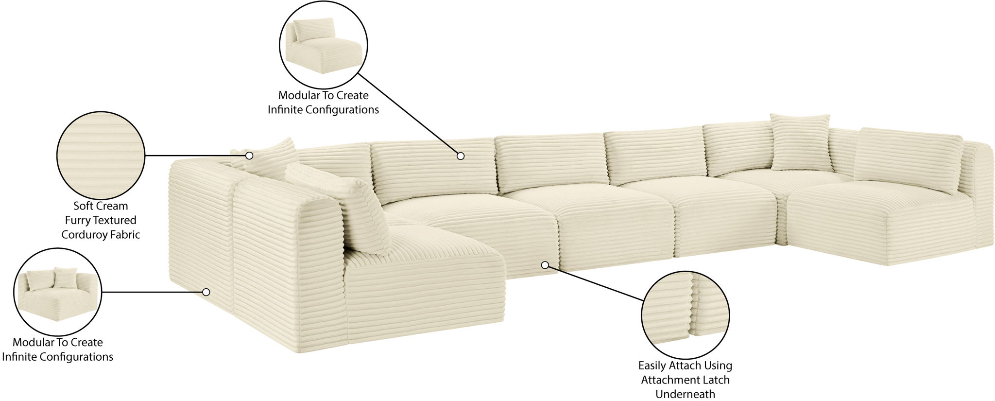 Shaggy - 7 Piece Modular U-Shaped Armless Sectional