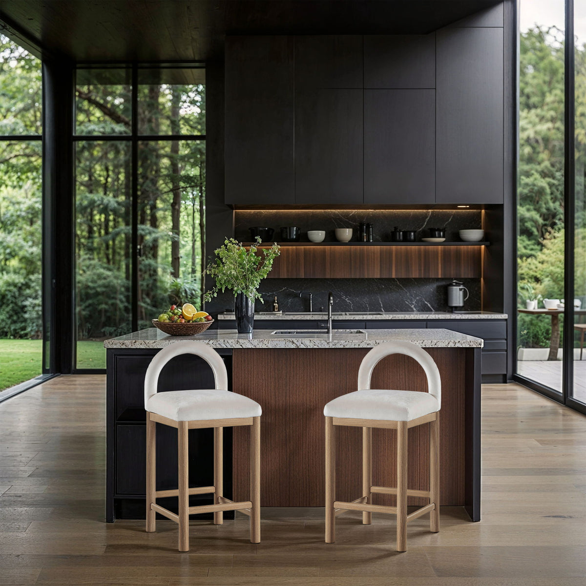 Conrad - Velvet Counter Stool With Natural Legs