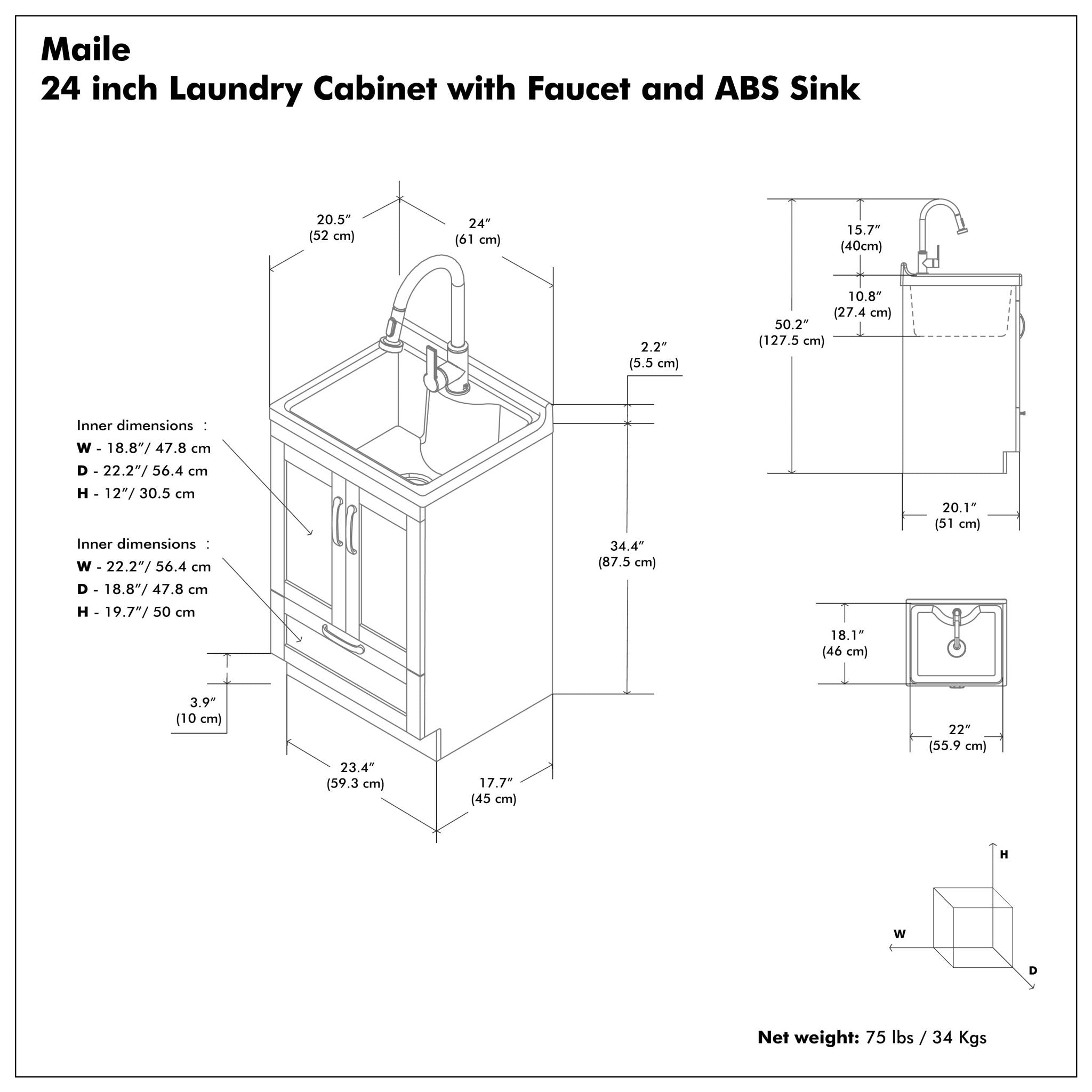 Maile - Laundry Utility Sink And Cabinet With Sink - White