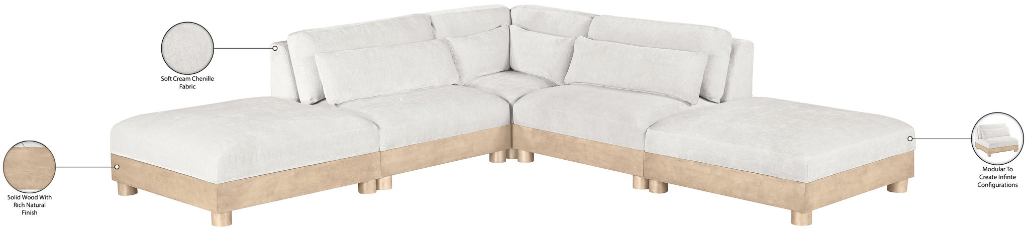 Turin - Chenille Fabric Upholstered Modular Sectional - White