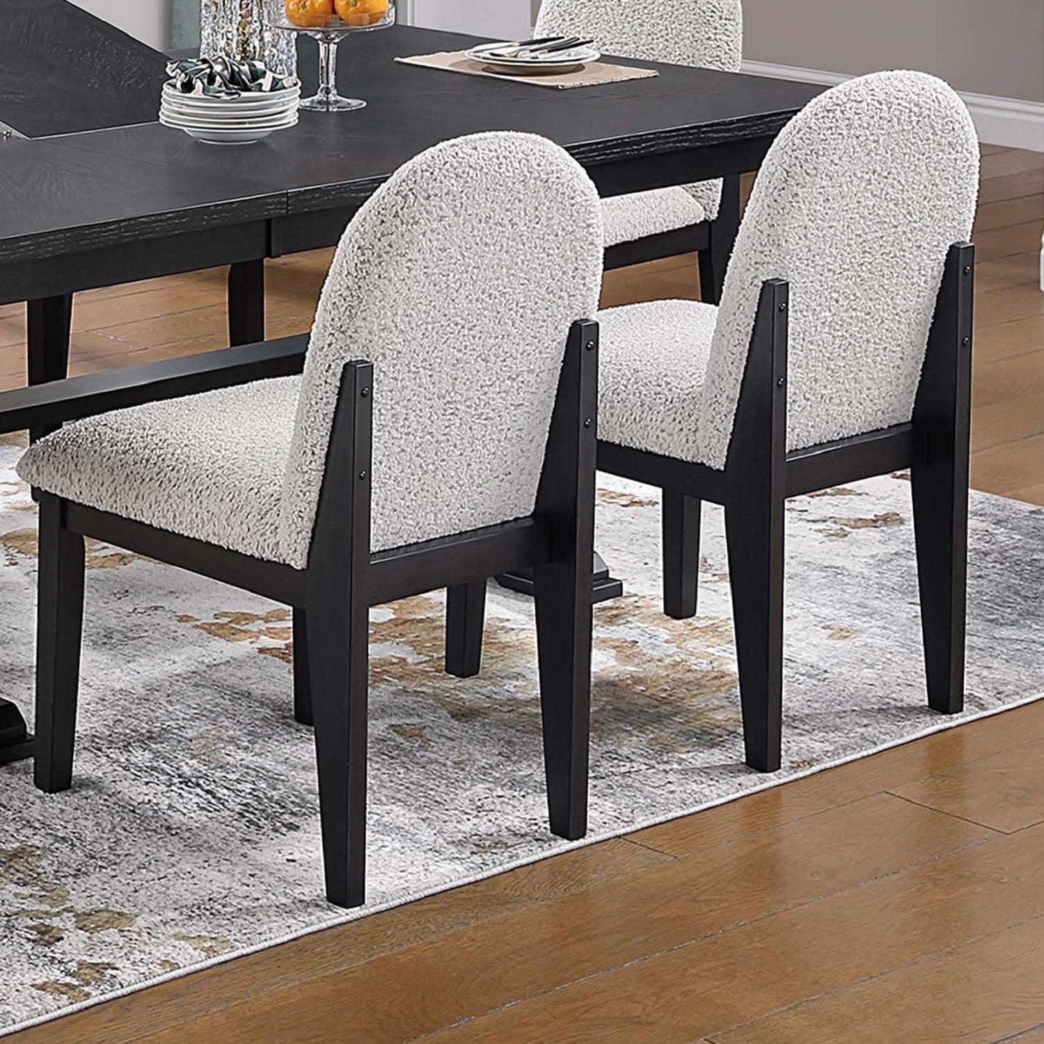 5 Piece Round Dining Set With With Chairs - Black / White
