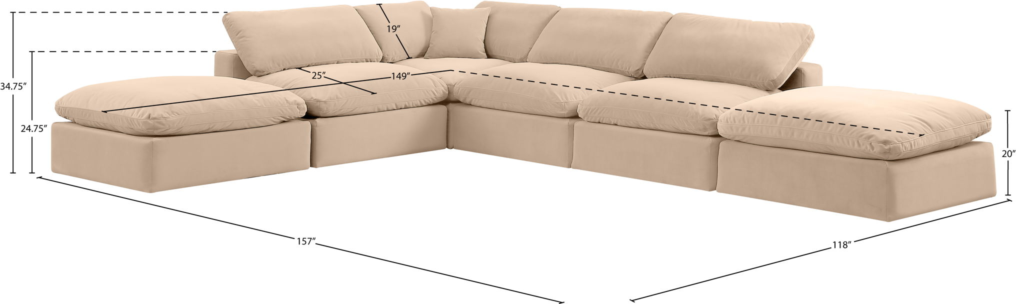 Comfy - 6 Piece Velvet Modular Sectional