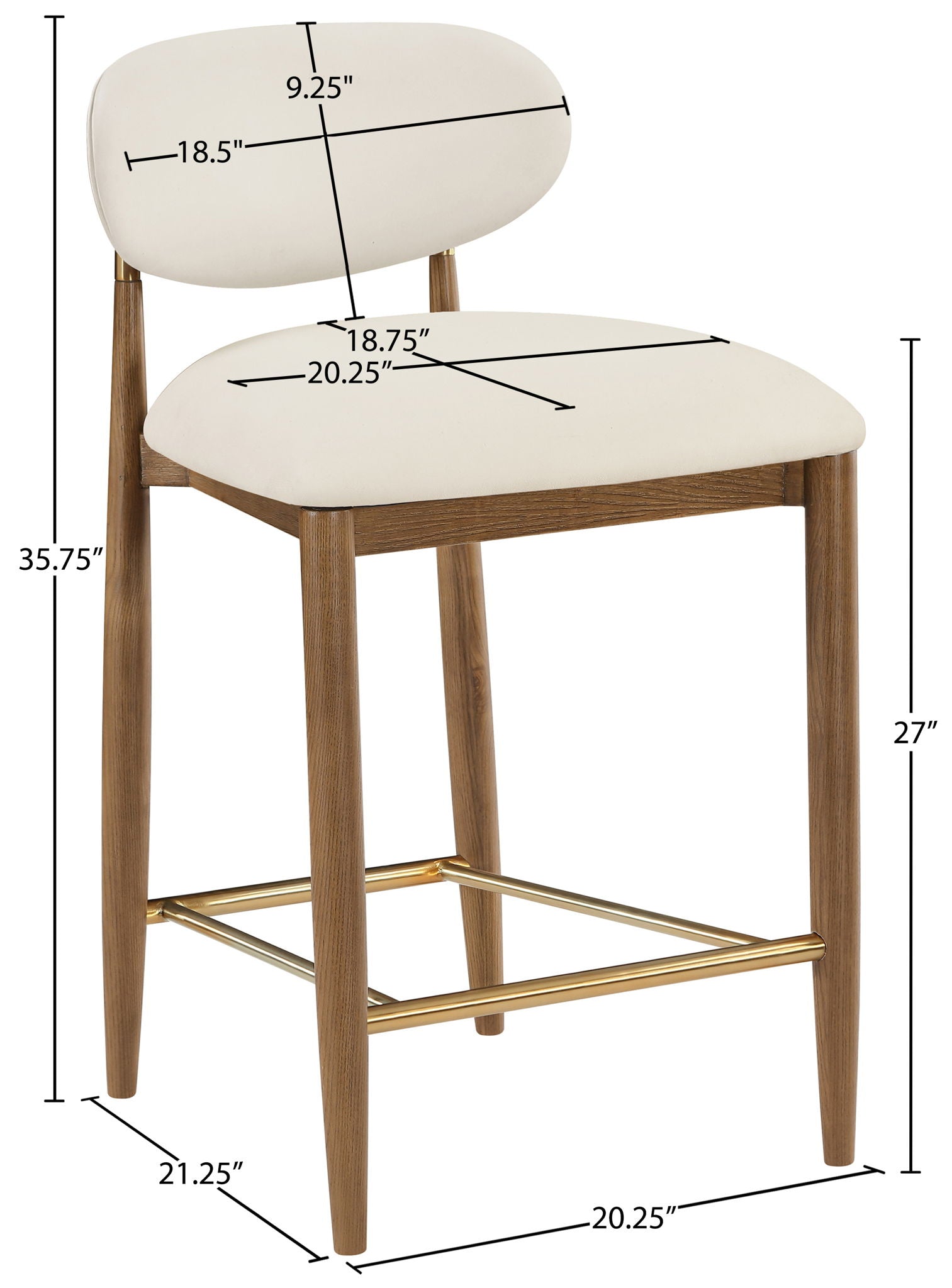 Riccio - Stool - Walnut And Gold Frame