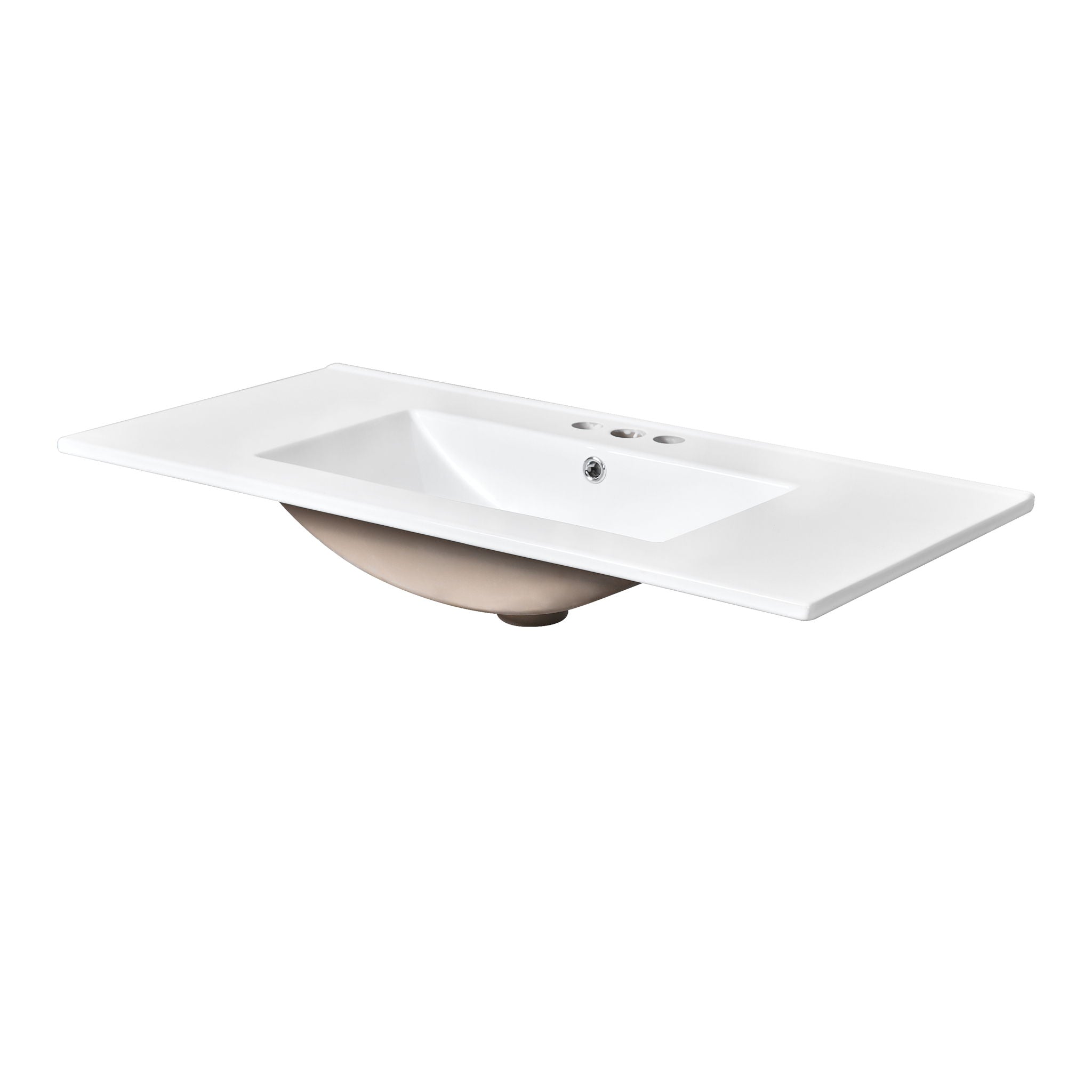 Single Bathroom Basin Sink Vanity Top Only & 3 Faucet Holes - White