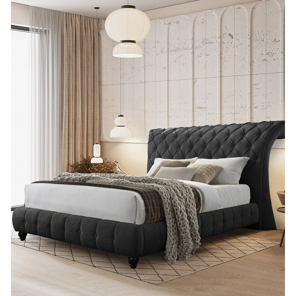 Opulent Noir Upholstered Bed