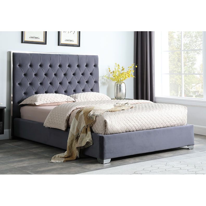 Imperial Stone Velvet Upholstered Bed