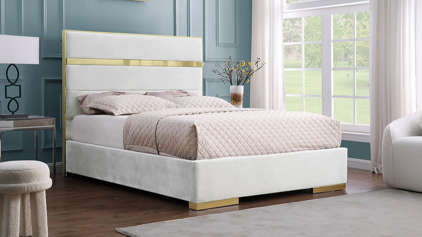 Élan Ivory Gold-Detail Upholstered Bed