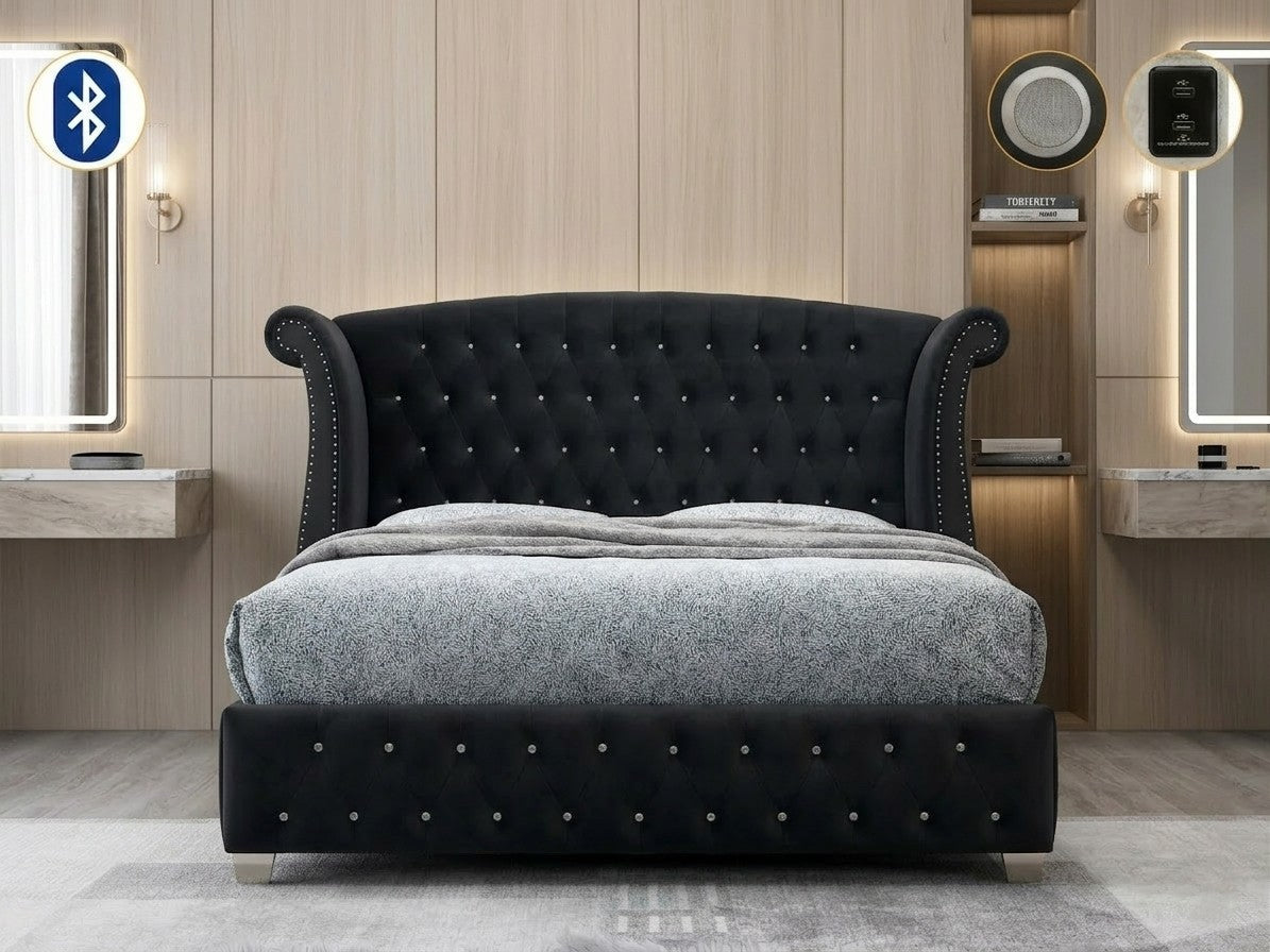 Majestic Onyx Velvet Tech Upholstered Bed