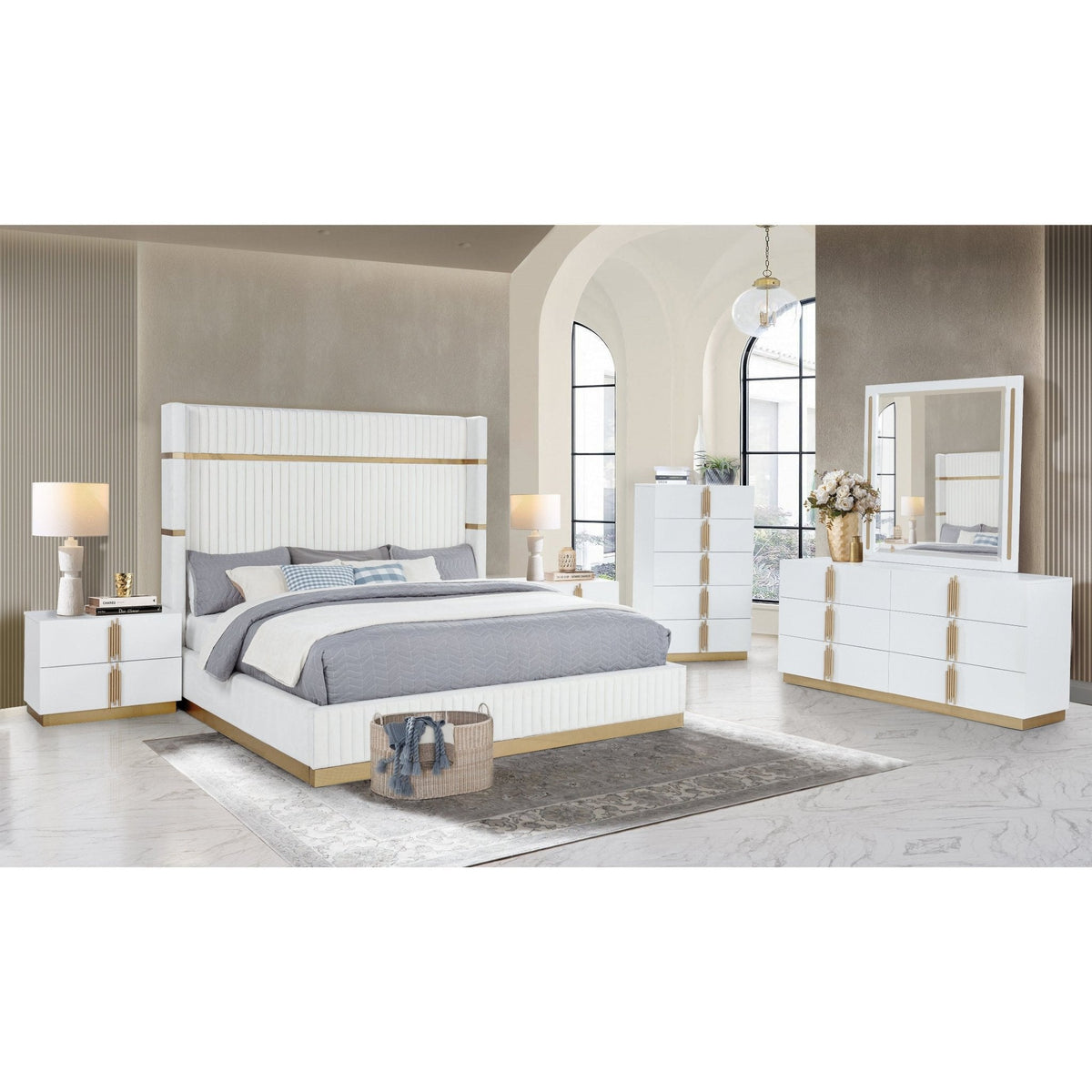 Royale Blanc Wood Upholstered Bed
