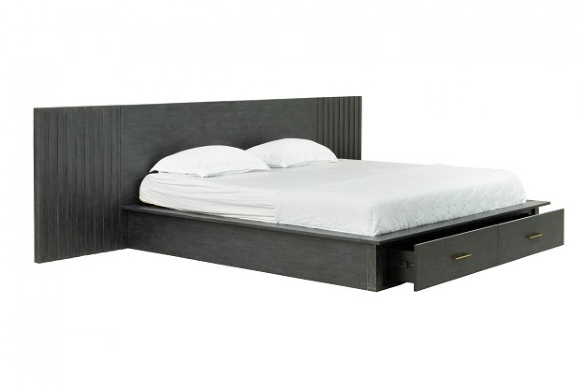 Modrest Manchester- Contemporary Platform Dark Grey Bed with Two Nightstands