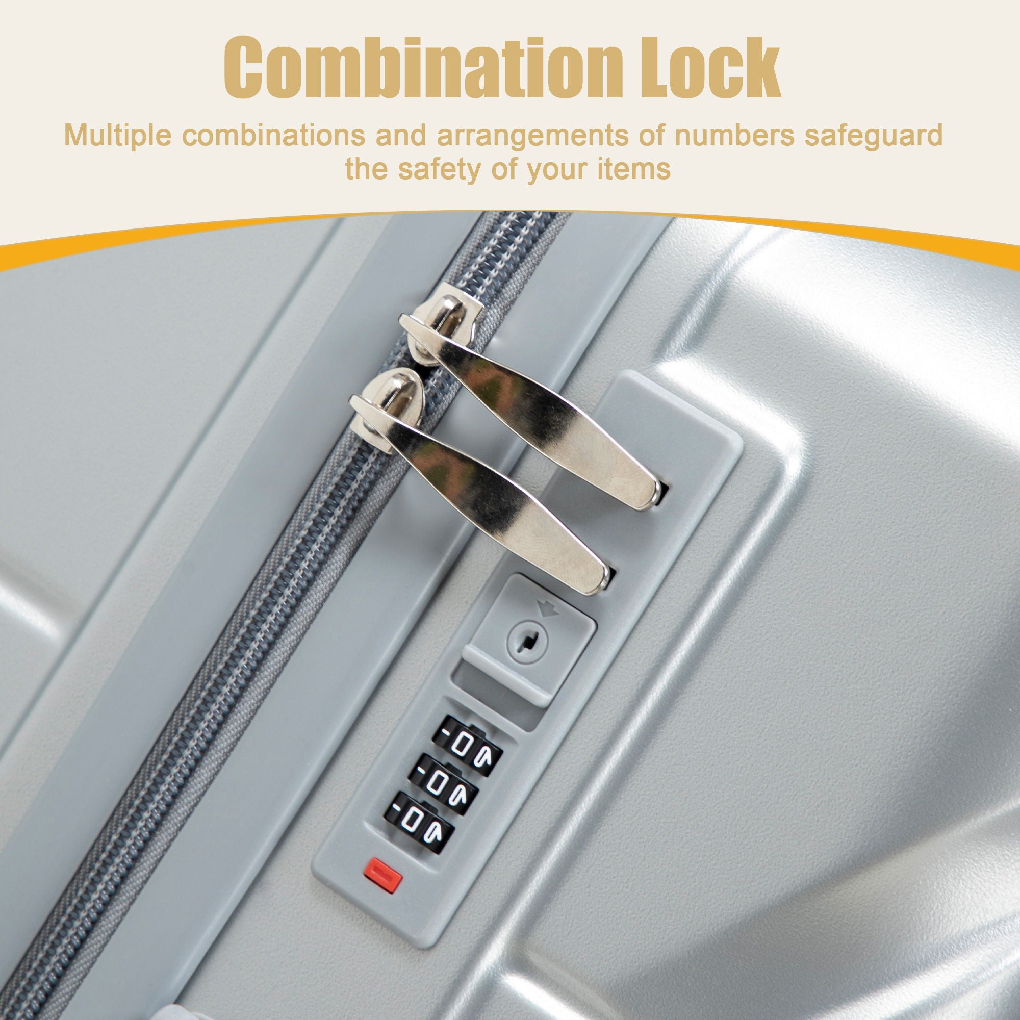 Hard Shell Luggage With Scratch Resistant Surface, 4 Wheels, Combination Lock & Side Hooks