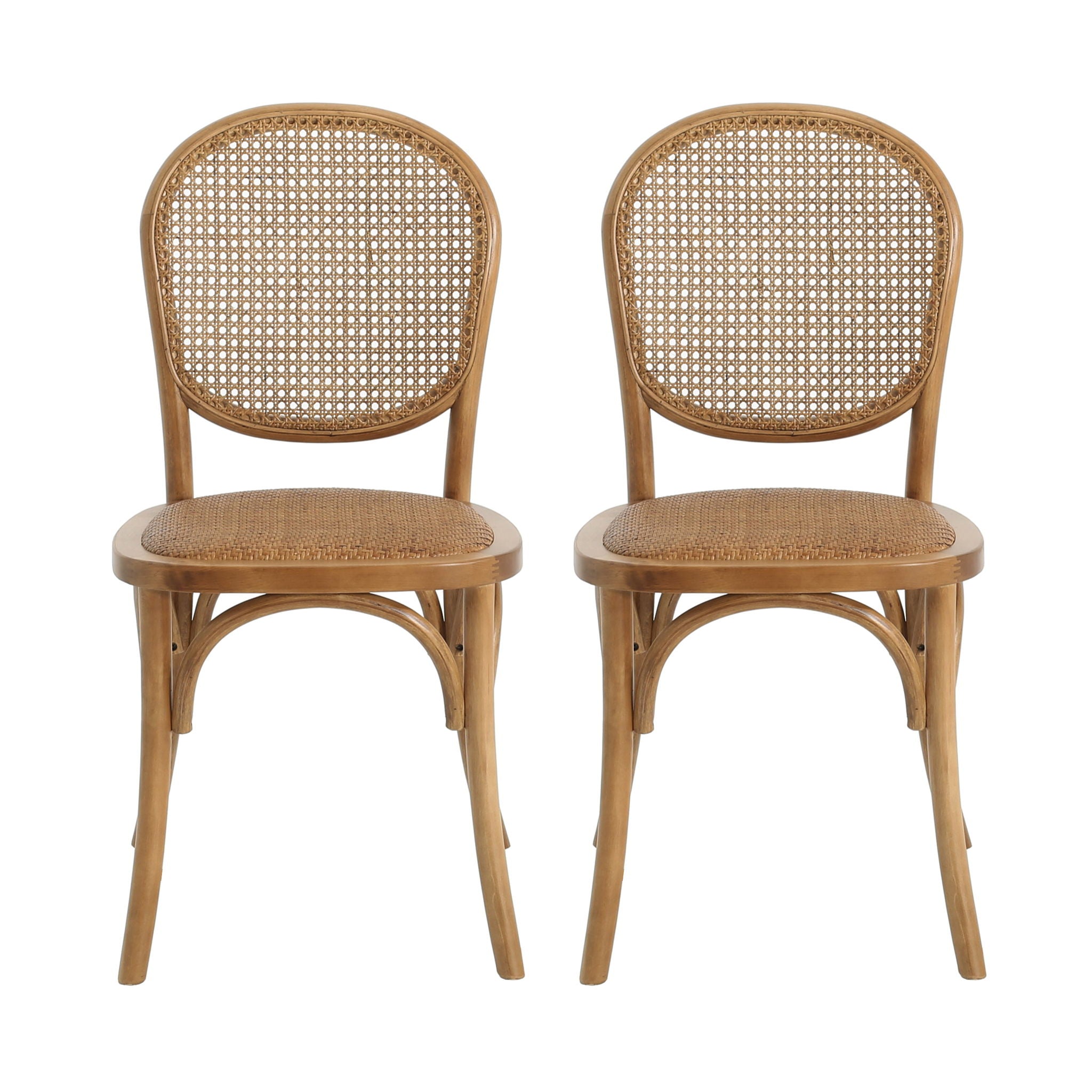 Oval Dining Table Set With 4 Birch Rattan Chairs - Brown / Light Brown