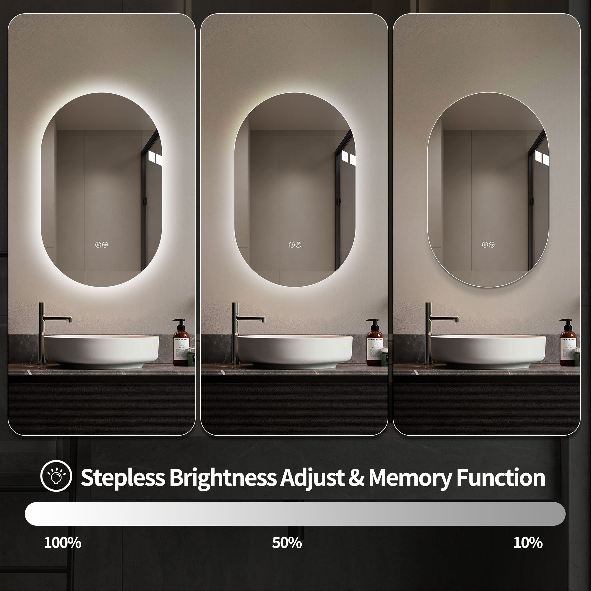 Smart Wall Mounted LED Touch Screen Mirror With Anti-Fog Function And Adjustable Lighting