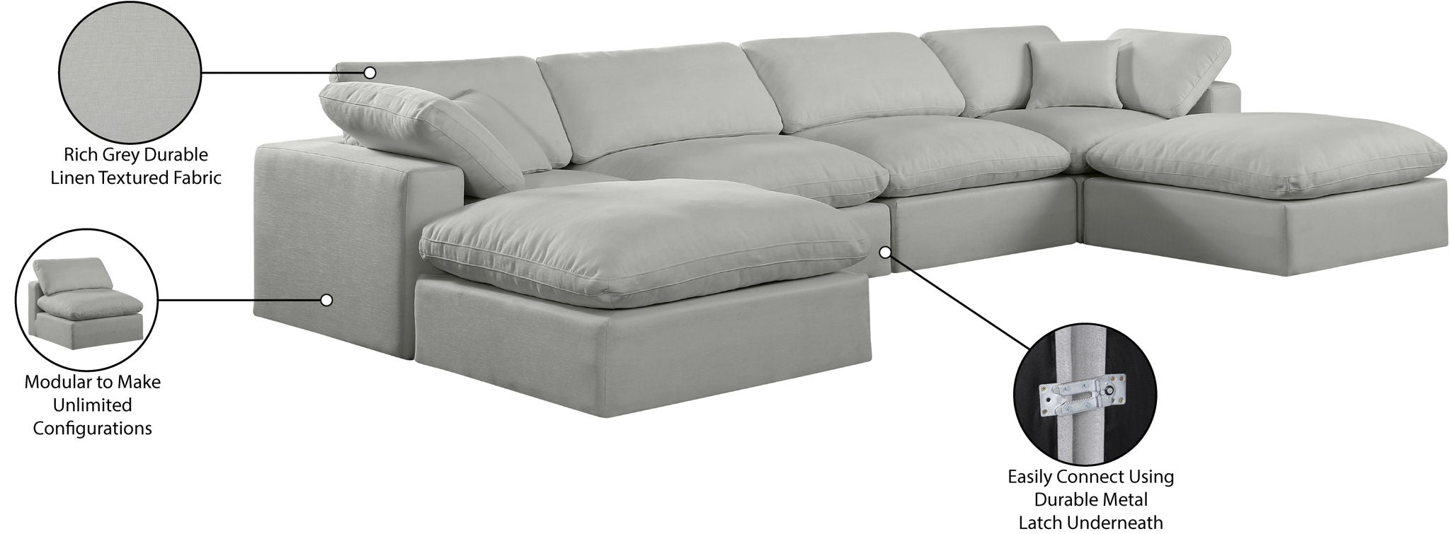 Comfy - 6 Piece Linen Modular Double Chaise Sectional
