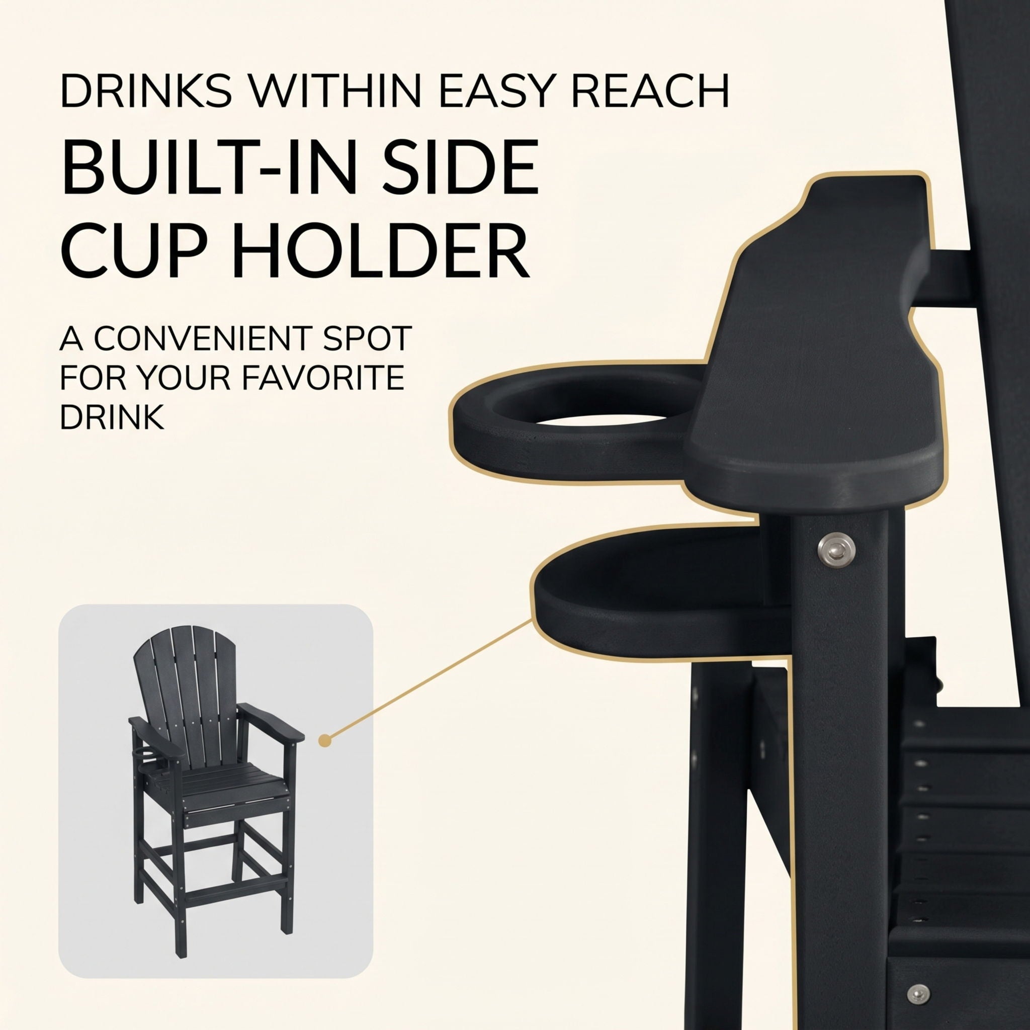 Bar Height Adirondack Chair With Cup Holder And Armrests