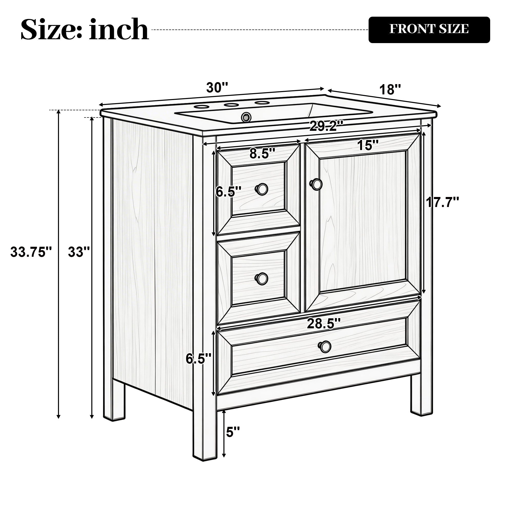 Modern Bathroom Vanity With Sink, Soft Close Drawers & Door, Storage Rack