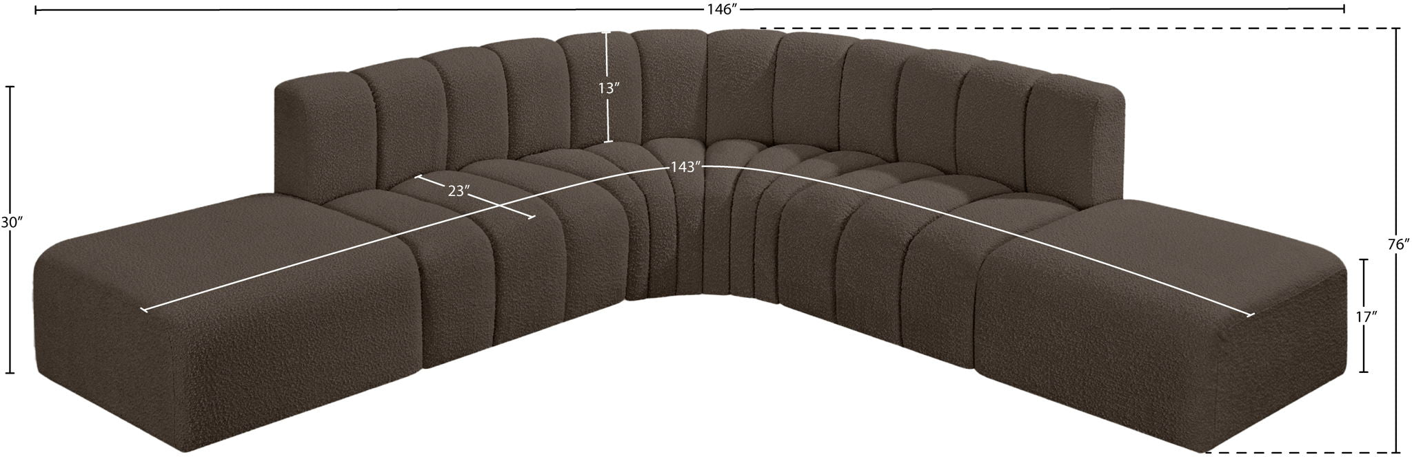 Arc - Boucle Fabric 6 Piece Corner Modular Sofa