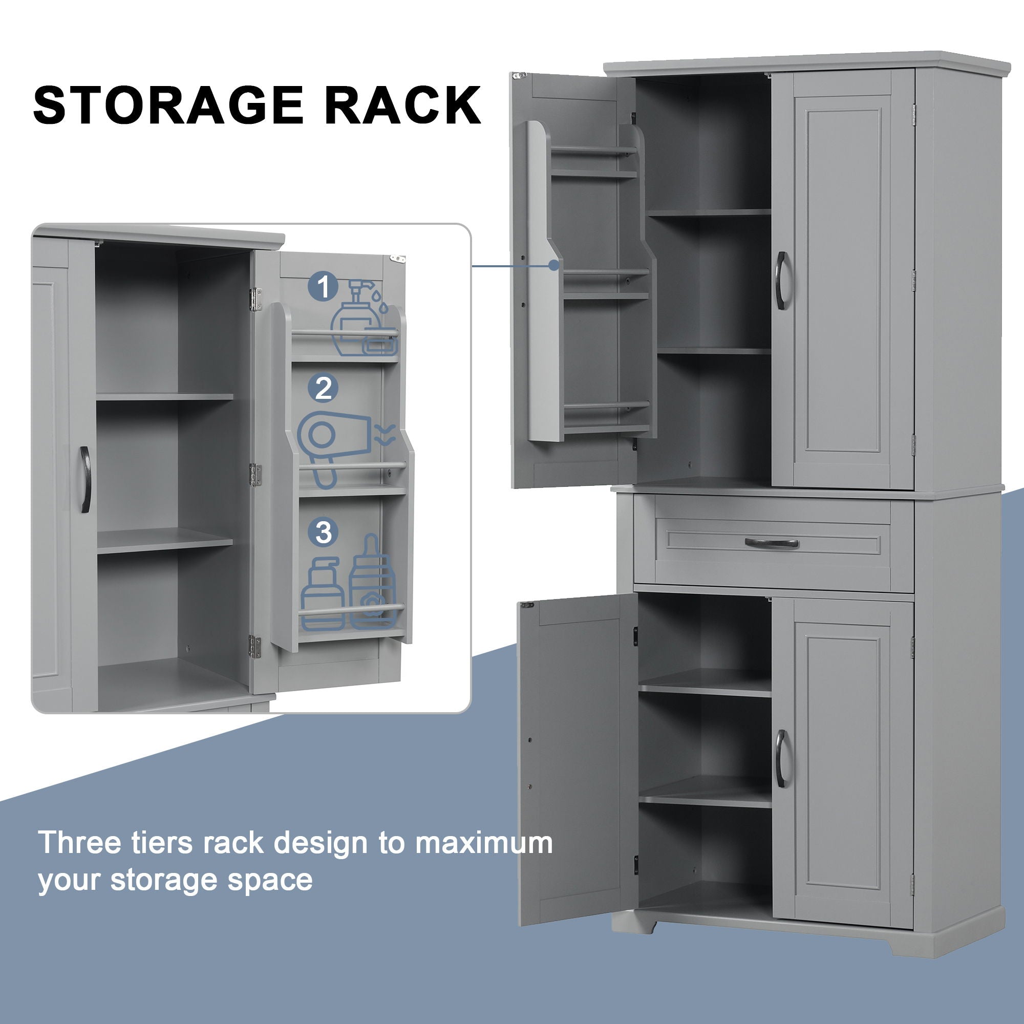 Bathroom Storage Cabinet With Doors And Drawer, Adjustable Shelf
