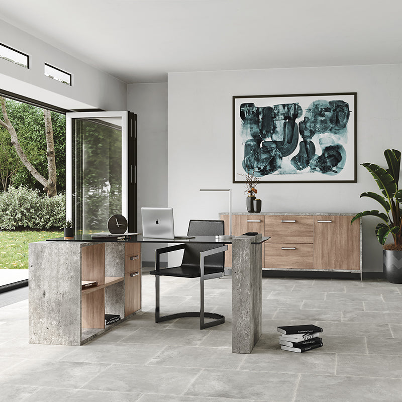 Boston Modern Glass & Faux Concrete Reversible Desk