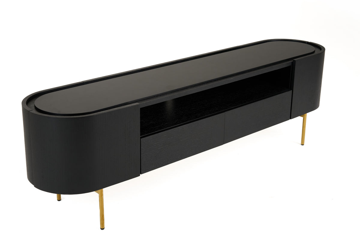 Bowie - Mid-Century Modern Black Oak + Brass TV Stand