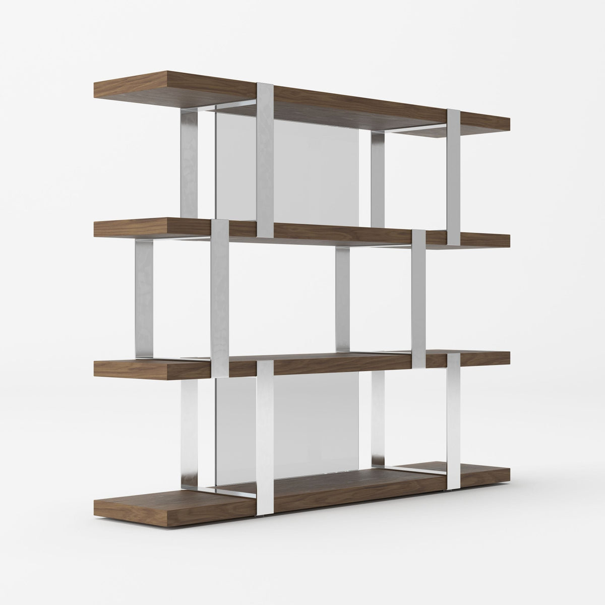 Brewer - Modern Walnut Glass & Stainless Steel Bookshelf