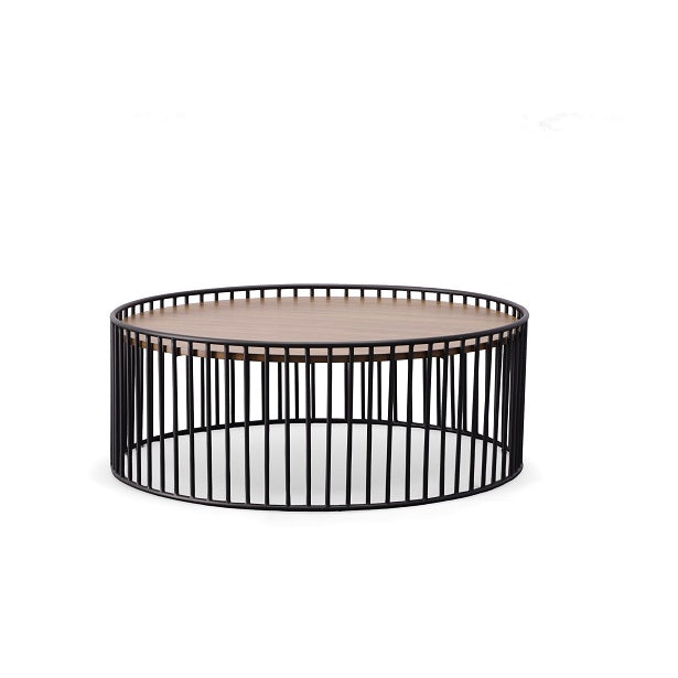 Modrest Bronson Modern Walnut & Black Round Coffee Table